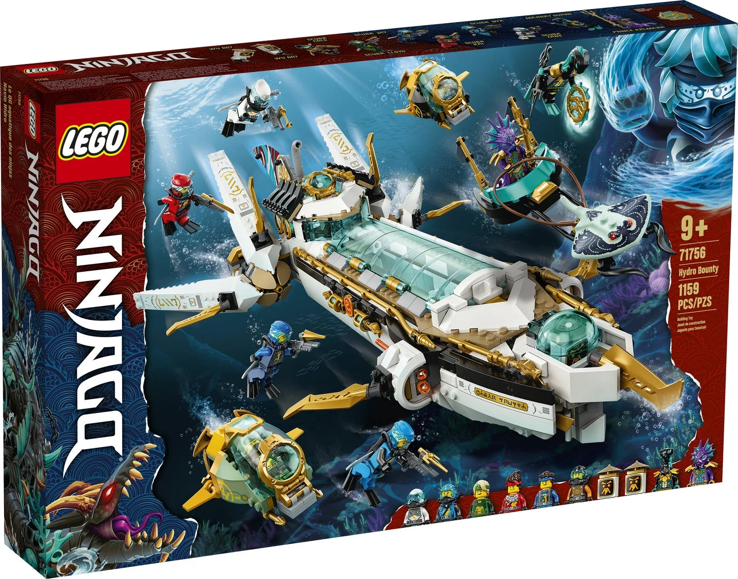 LEGO NINJAGO Hydro Bounty ubådsbyggesæt 71756 med Kai og Nya minifigurer, ninjalegetøj, gaver til drenge og piger fra 9 år