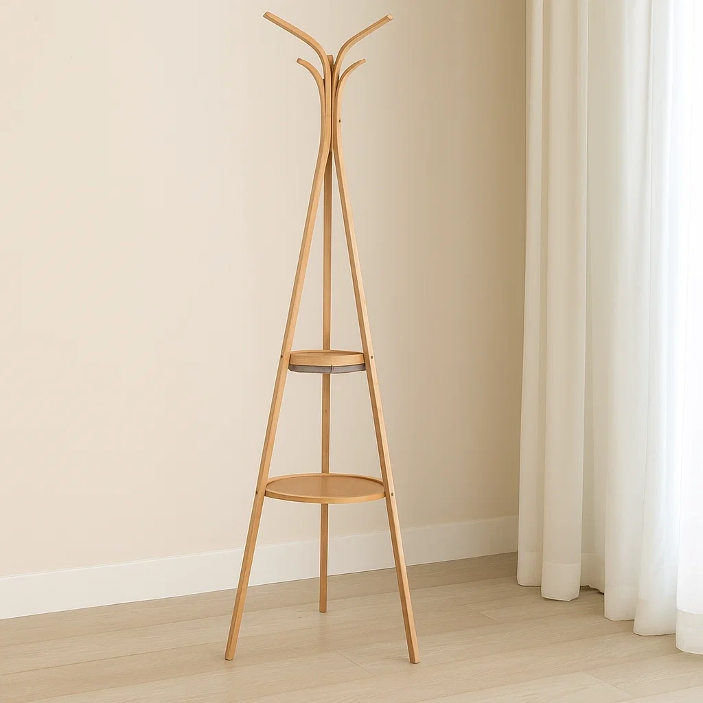 Porte-manteau sur pied en bambou brun, intérieur 60×60×170 cm - AVFDvtX23wJe