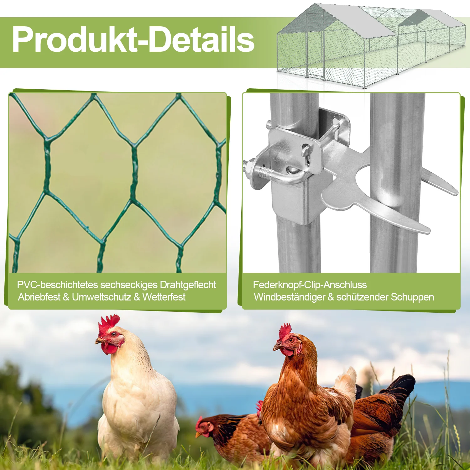 2025 Sonnewelt Hühnerstall mit PE-Markise – 3 x 8 x 2 m