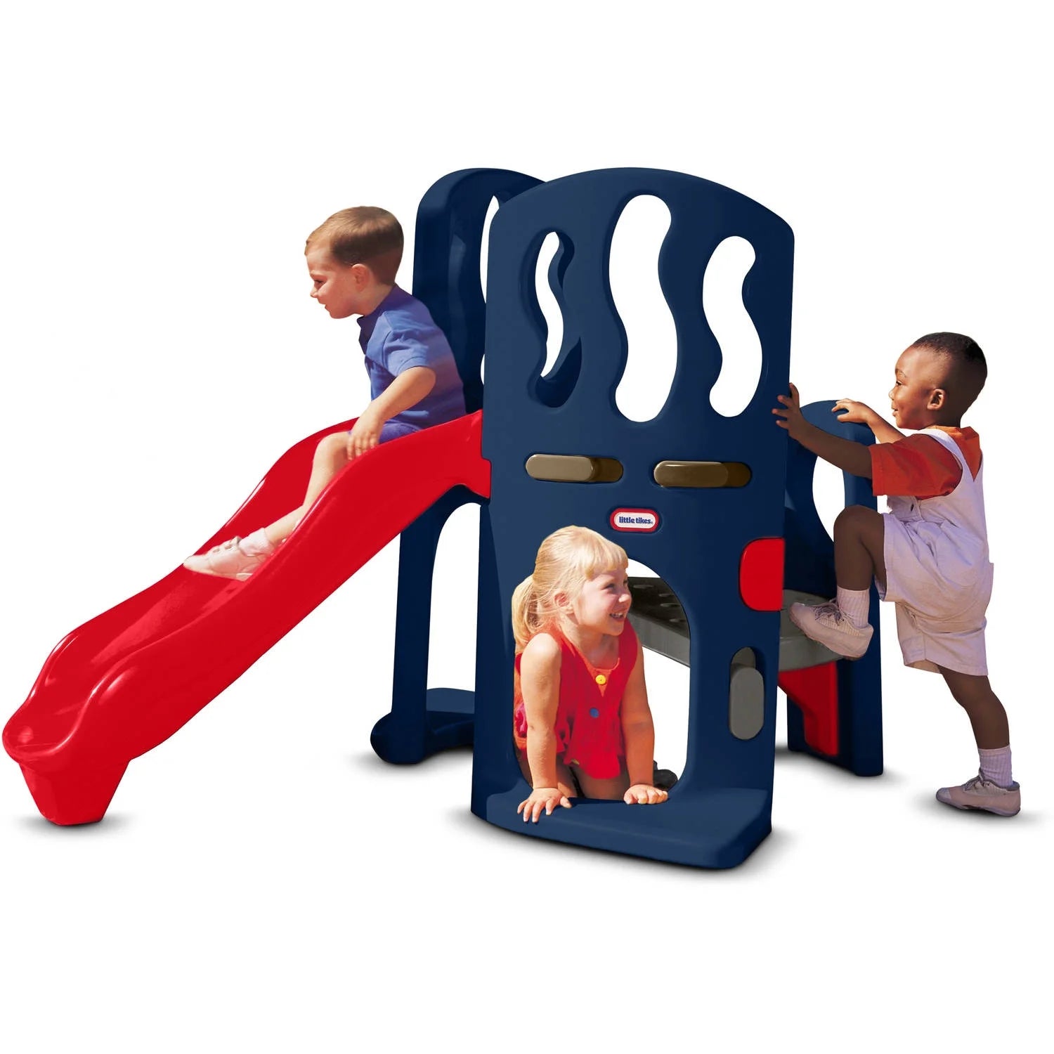 Little Tikes Hide & Slide Klettergerüst, Blau und Rot – Kletter- und Rutschspielzeug für Kinder von 2-6 Jahren