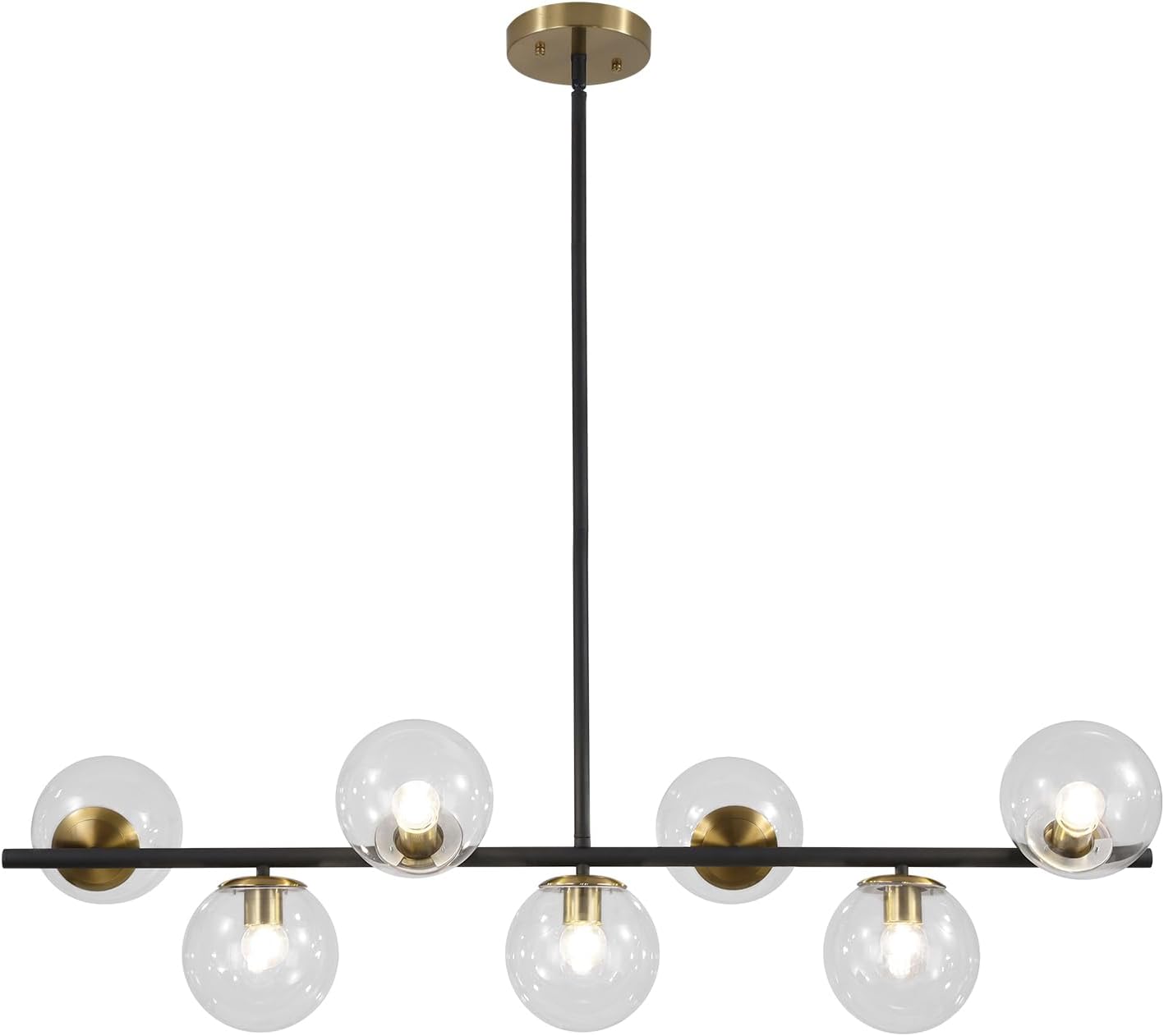 Moderne Esszimmerleuchte von KCO Lighting aus goldfarbenem Metall, Kücheninsel-Pendelleuchte aus weißem Glas, 7-flammig, E27, 80 cm höhenverstellbar