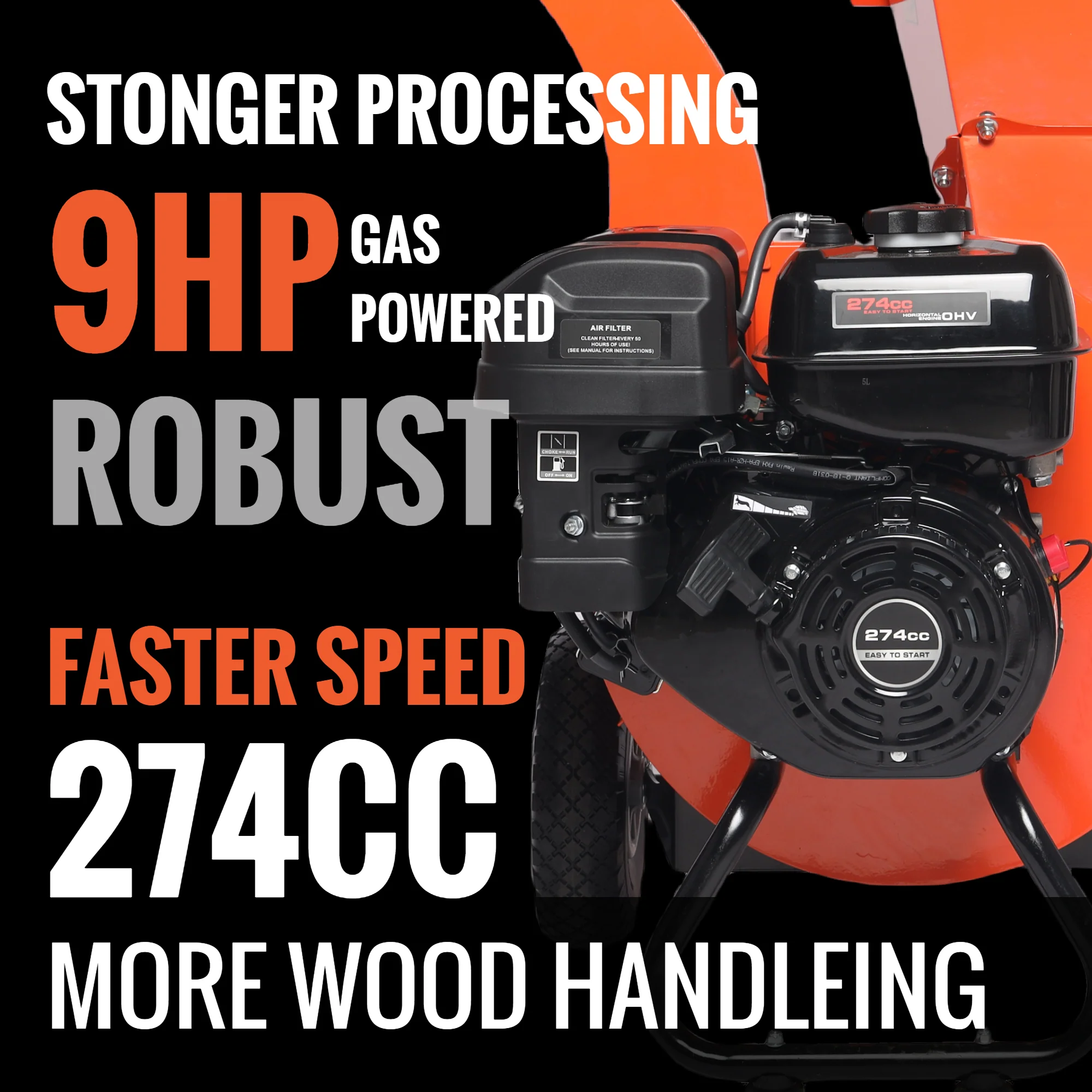 2025 EFCUT C40 Flishugger – 10 cm kapacitet – 9 HK 274cc motor – Højtydende termisk flishugger