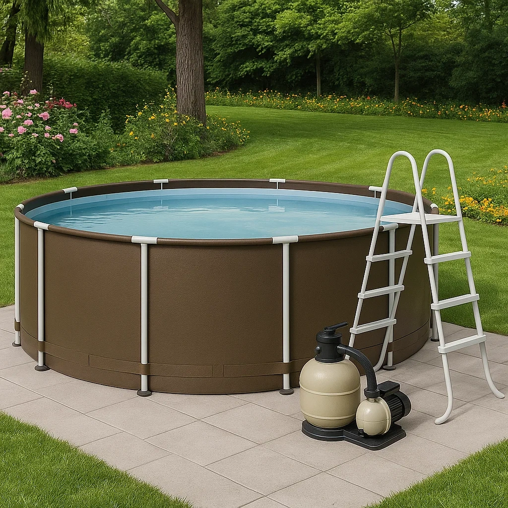 Piscine tubulaire ronde 358 x 98 cm, couleur marron, avec filtre et échelle WoFXMAm271Bi