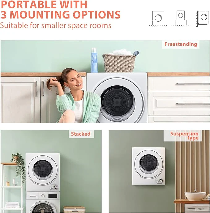 2025 EUHOMY 110V bærbar tørretumbler til lejligheder, autocampere og kollegieværelser