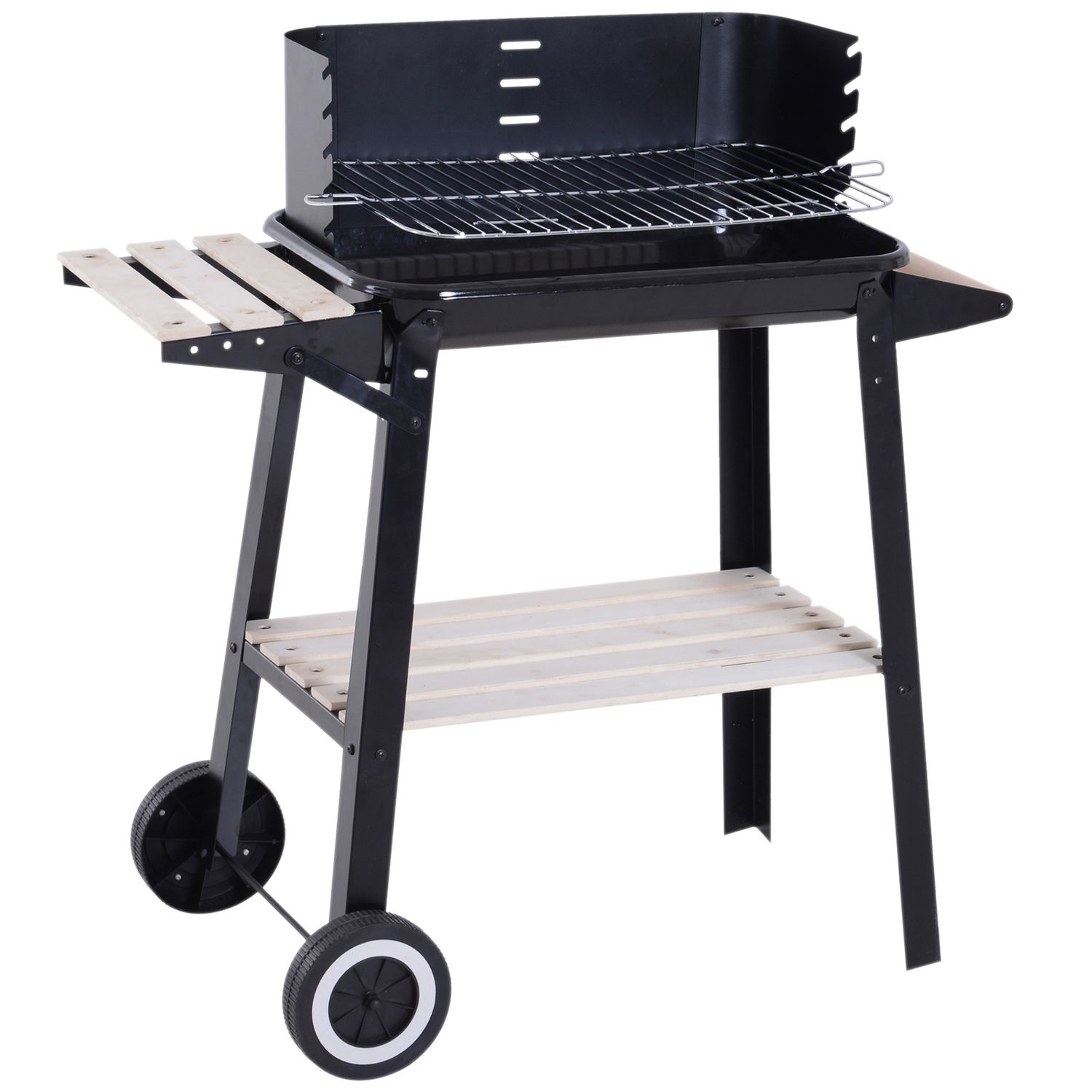 Outsunny Holzkohlegrill mit Rädern und Ablage 83x37x87cm Schwarz