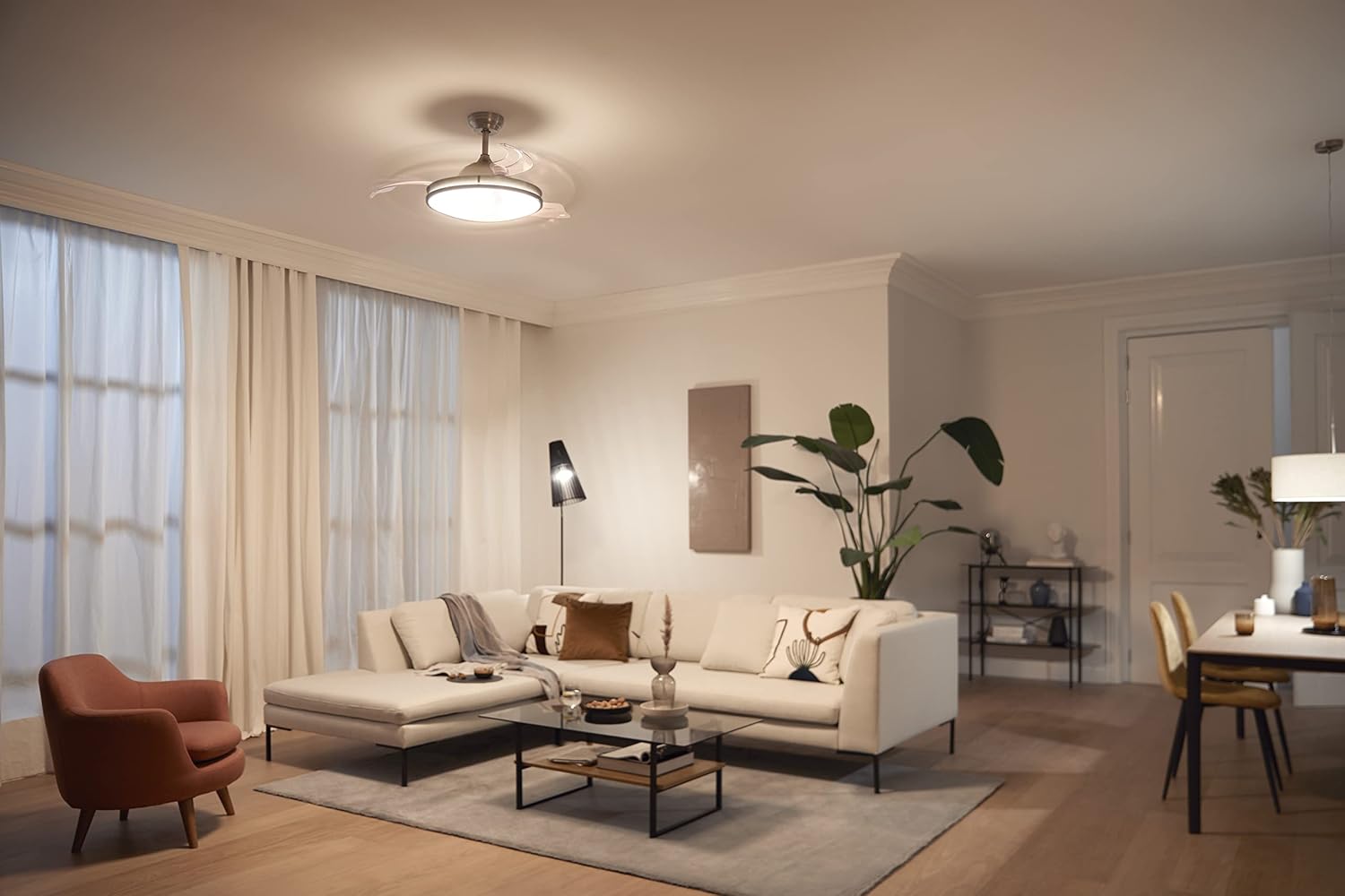 Ventilateur de plafond Philips Lighting Atlas avec éclairage LED et télécommande 106 cm Nickel
