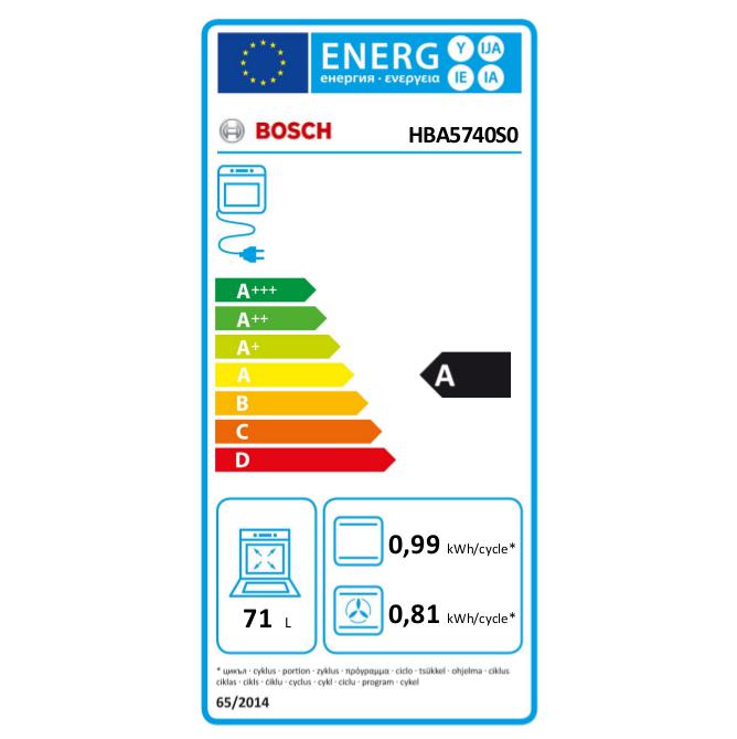 Bosch HBA5740S0 Multifunktionsbackofen, 3,6 kW, 71 l, Klapptür, 7 Kochfunktionen, Energieeffizienzklasse A – Edelstahl