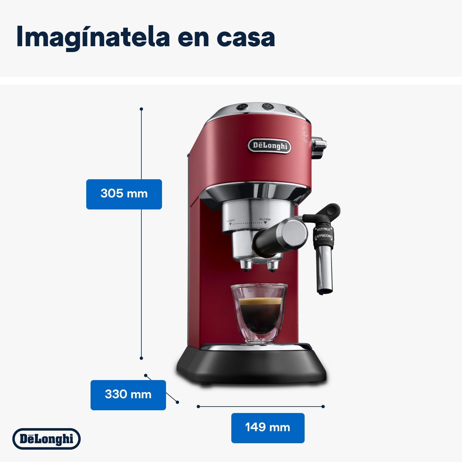 De'Longhi Dedica – Cafetière à pompe en acier inoxydable pour café moulu ou individuel, expresso et cappuccino, réservoir de 1,3 litre, système anti-goutte, modèle EC685.M, couleur métal