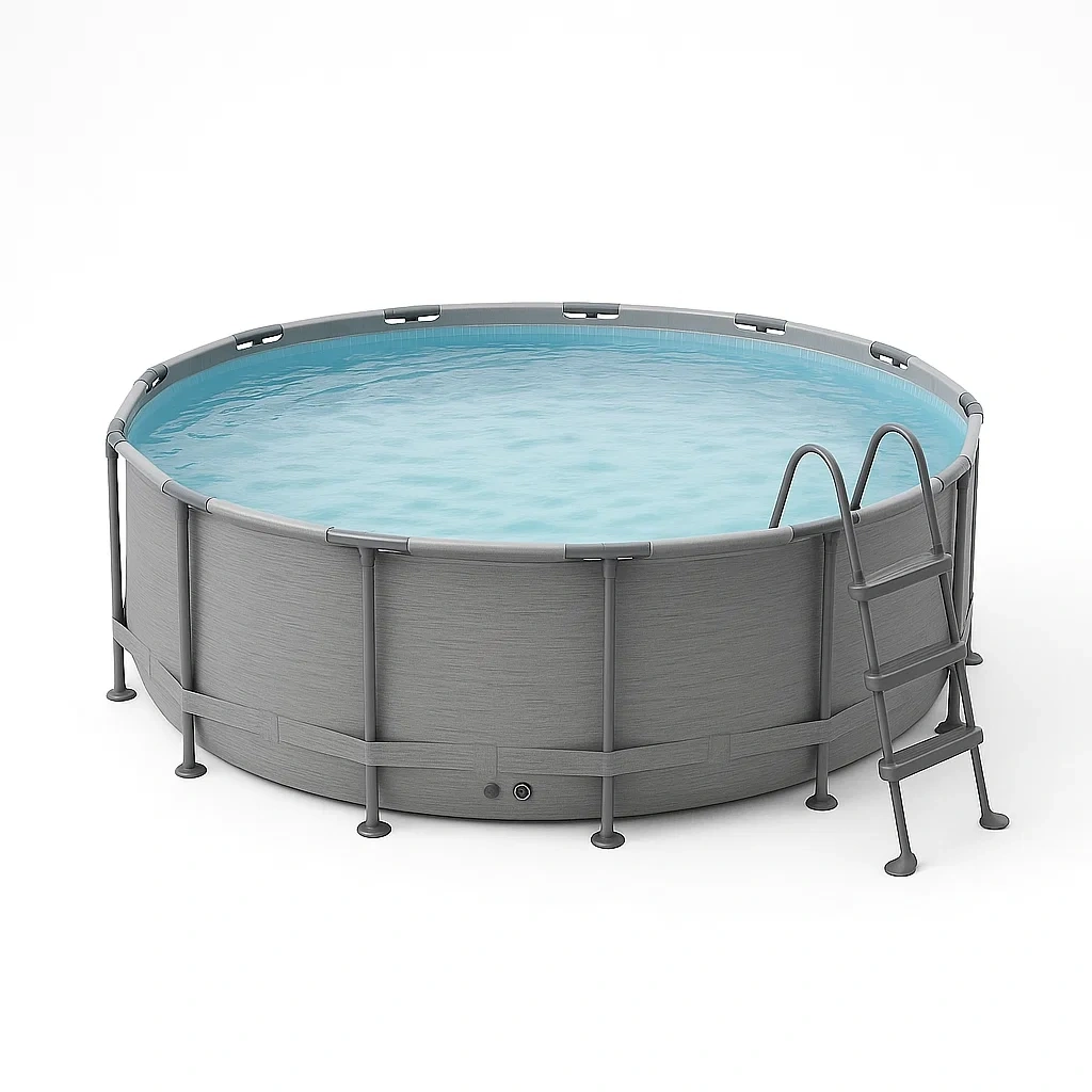 Piscine tubulaire ronde amovible en acier gris 448 x 105 cm avec filtre et échelle TnDcEFm293Ih