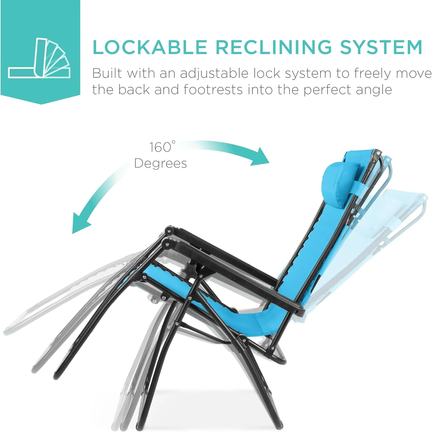 Bedste valg – Zero Gravity-lænestol til terrassen. Justerbar og foldbar udendørsstol med baldakin, nakkepude og sidebakke. Textilene – Påfugleblå