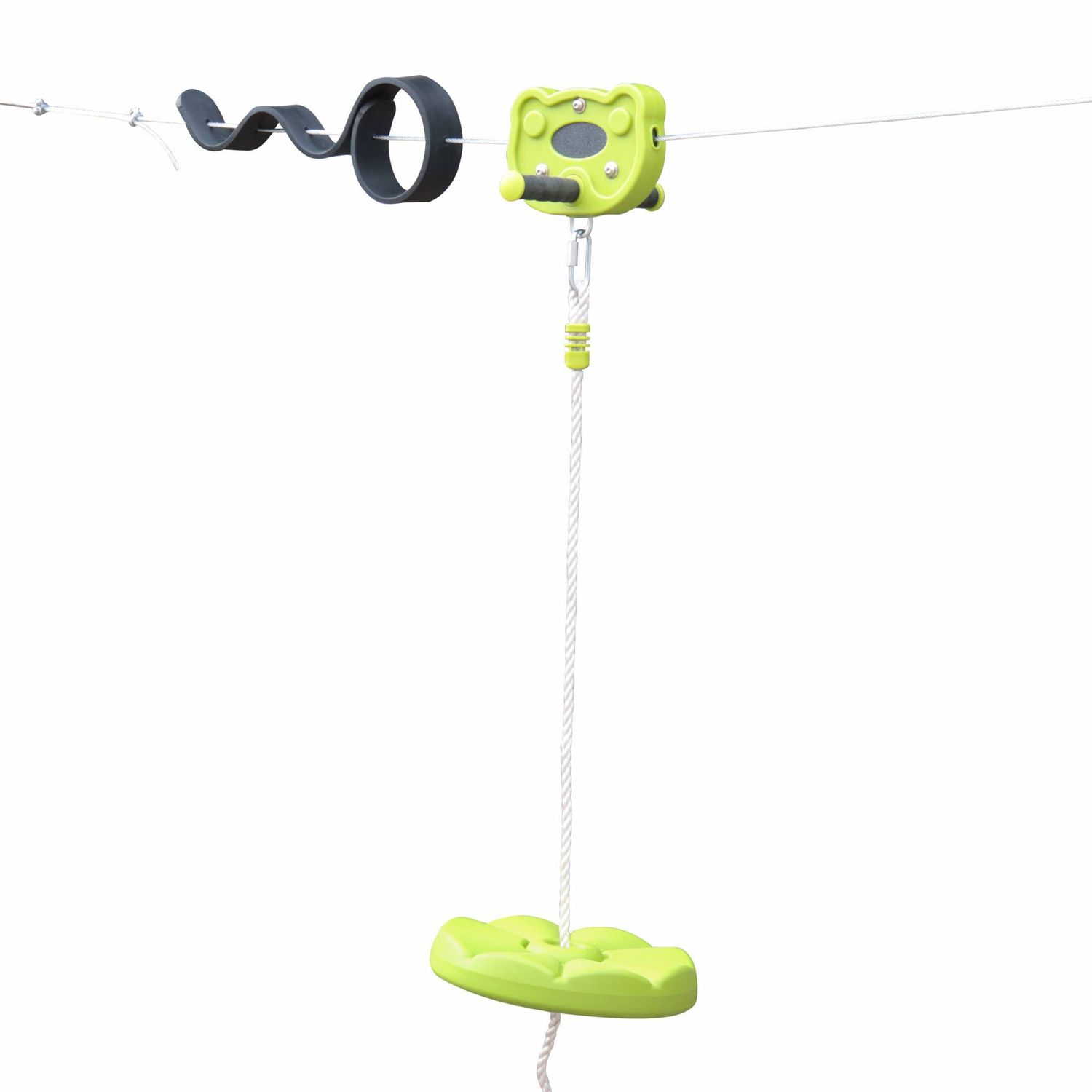 30 m lange Seilrutsche für Kinder mit Schaukel, Grün