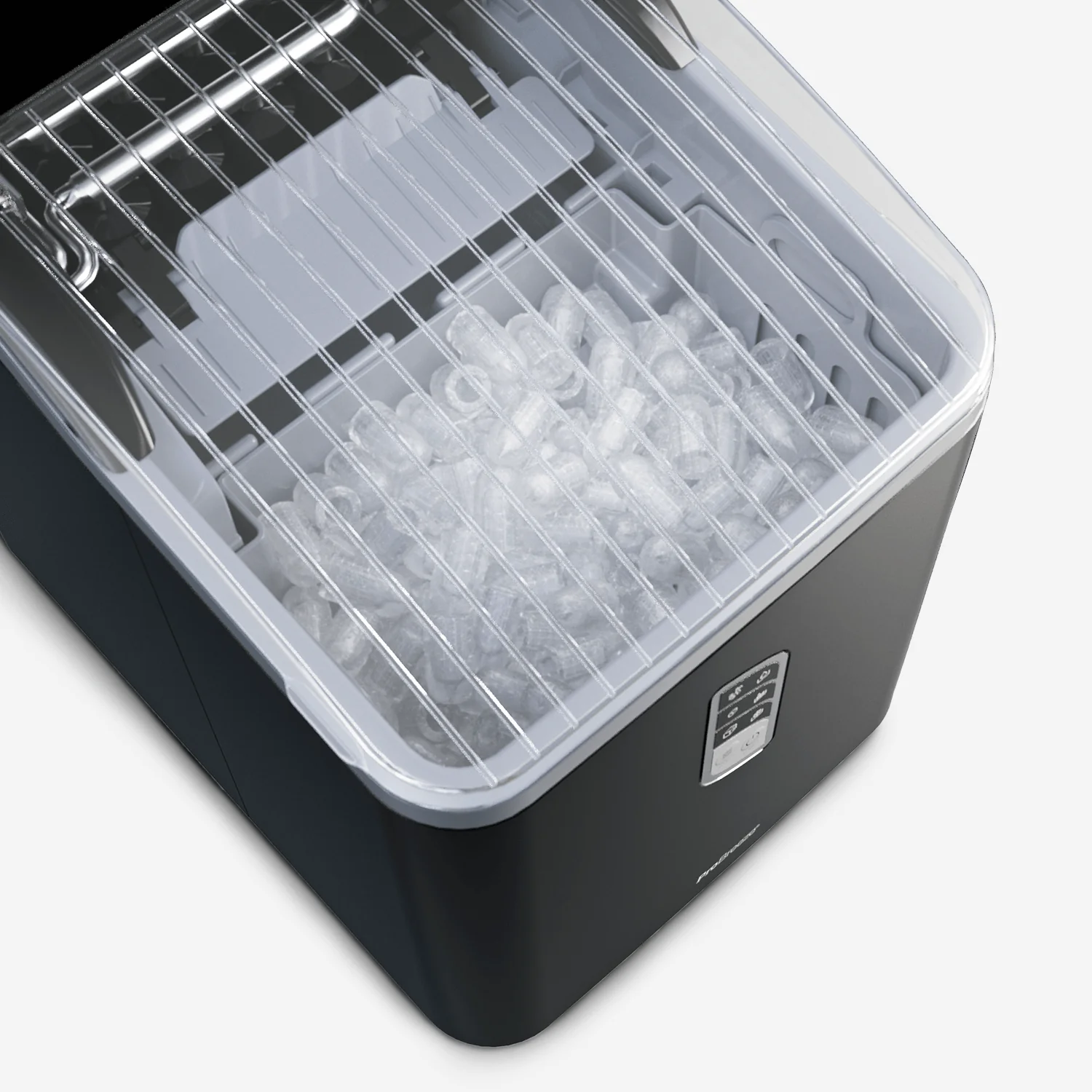 2025 Tisch-Eiswürfelbereiter – 2 l. Selbstreinigend. Tagesproduktion: 15 kg – Schwarz