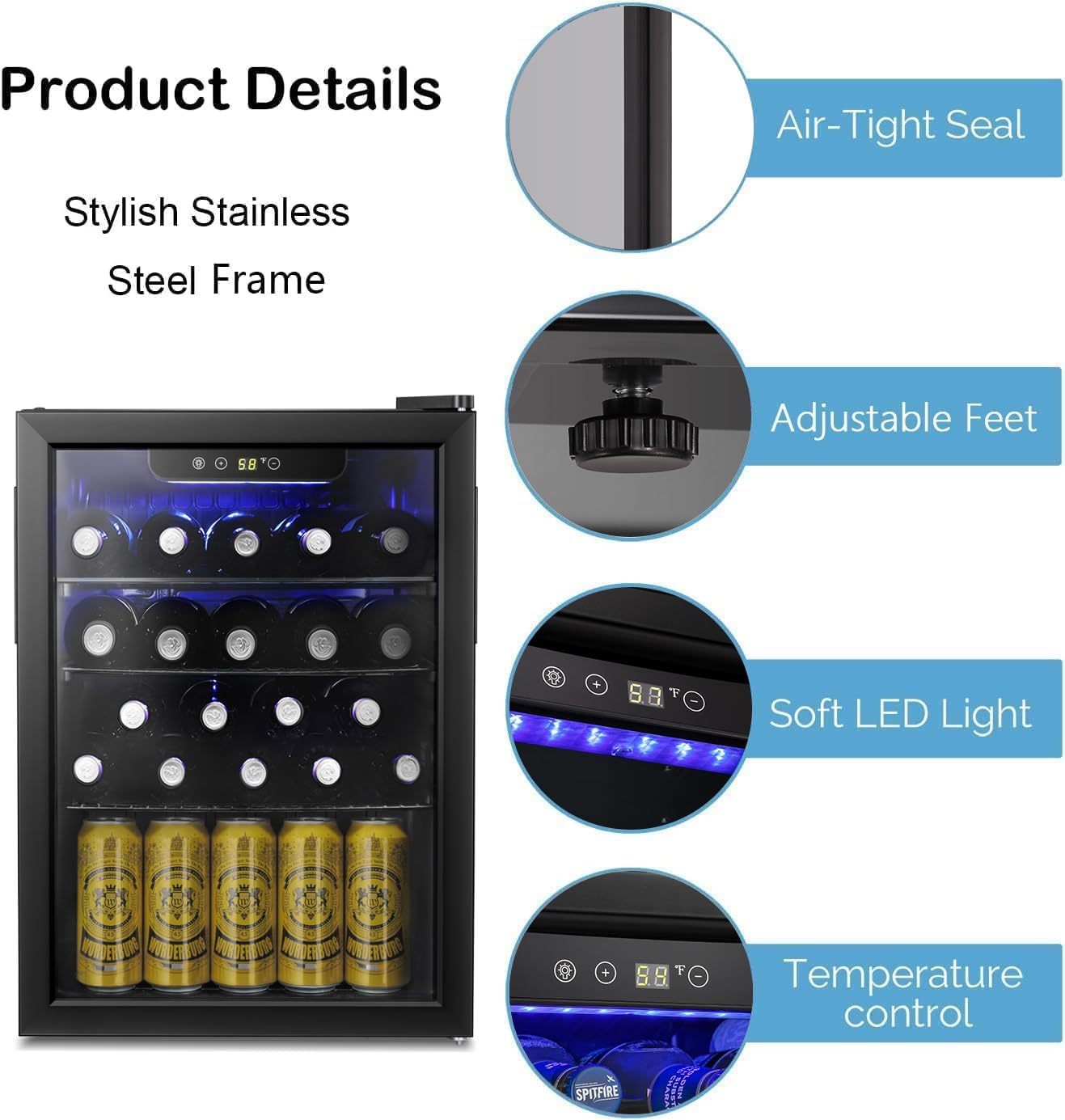 Cave à vin/réfrigérateur à boissons Antarctic Star 36 bouteilles, mini-cave à vin, réfrigérateur à bière et soda, fonctionnement silencieux avec compresseur, température réglable, autonome, noir, 4,4 pi³