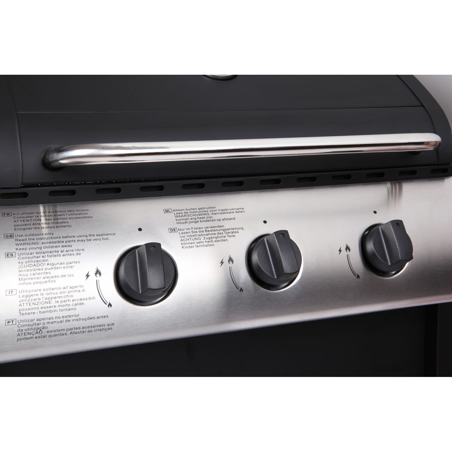 Lofoten – 8,4 kW 3-Flammen-Gasgrill auf Rädern mit Deckel, 2 verchromten Stahlgrillrosten, 2 Seitenablagen, 1 Bodenschale und Thermometer – Schwarz