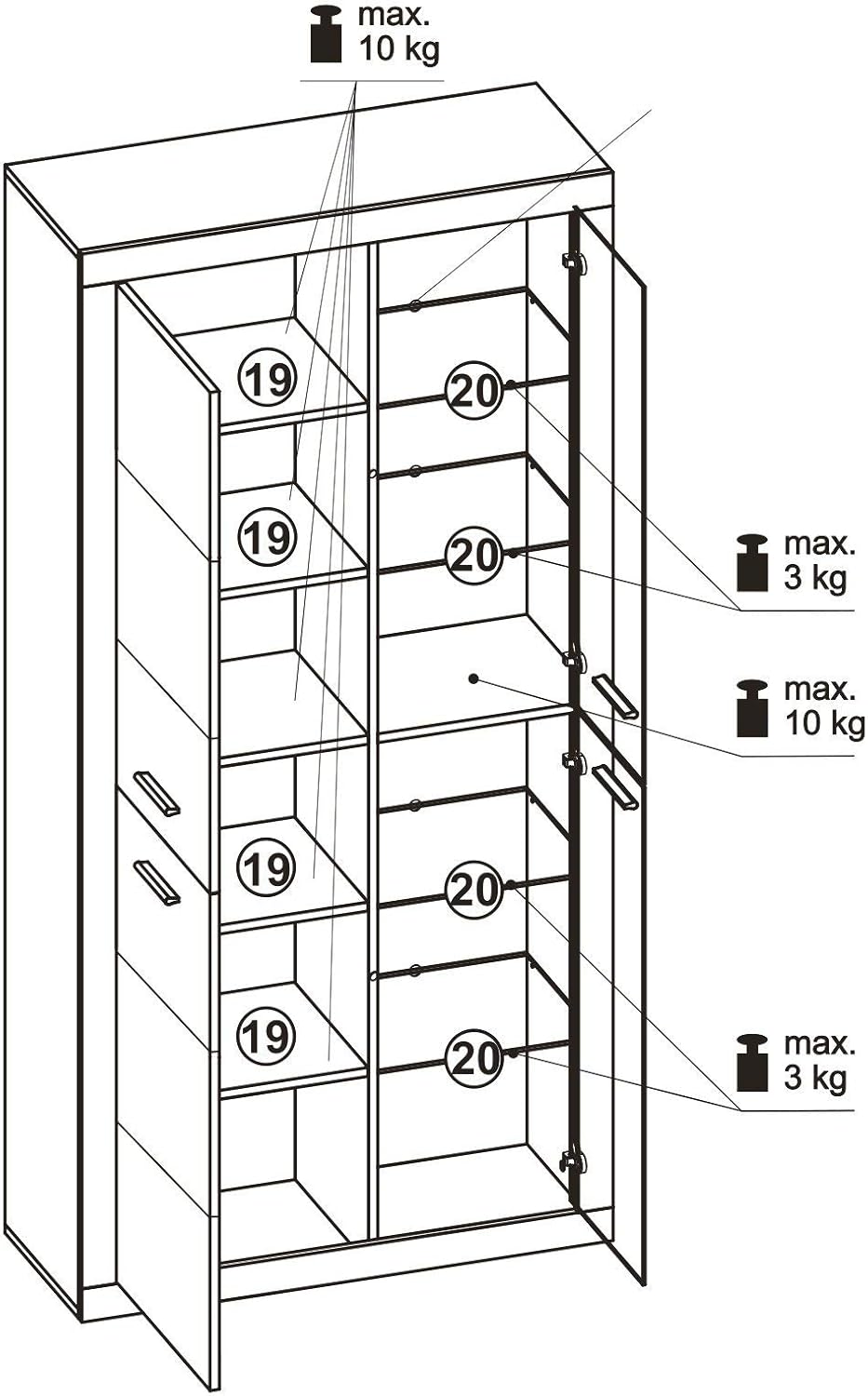 STONE Große Vitrine mit Betonoptik und hochglänzendem Weiß, moderne Vitrine mit LED-Beleuchtung und viel Stauraum, 92 x 194 x 37 cm (B x H x T)