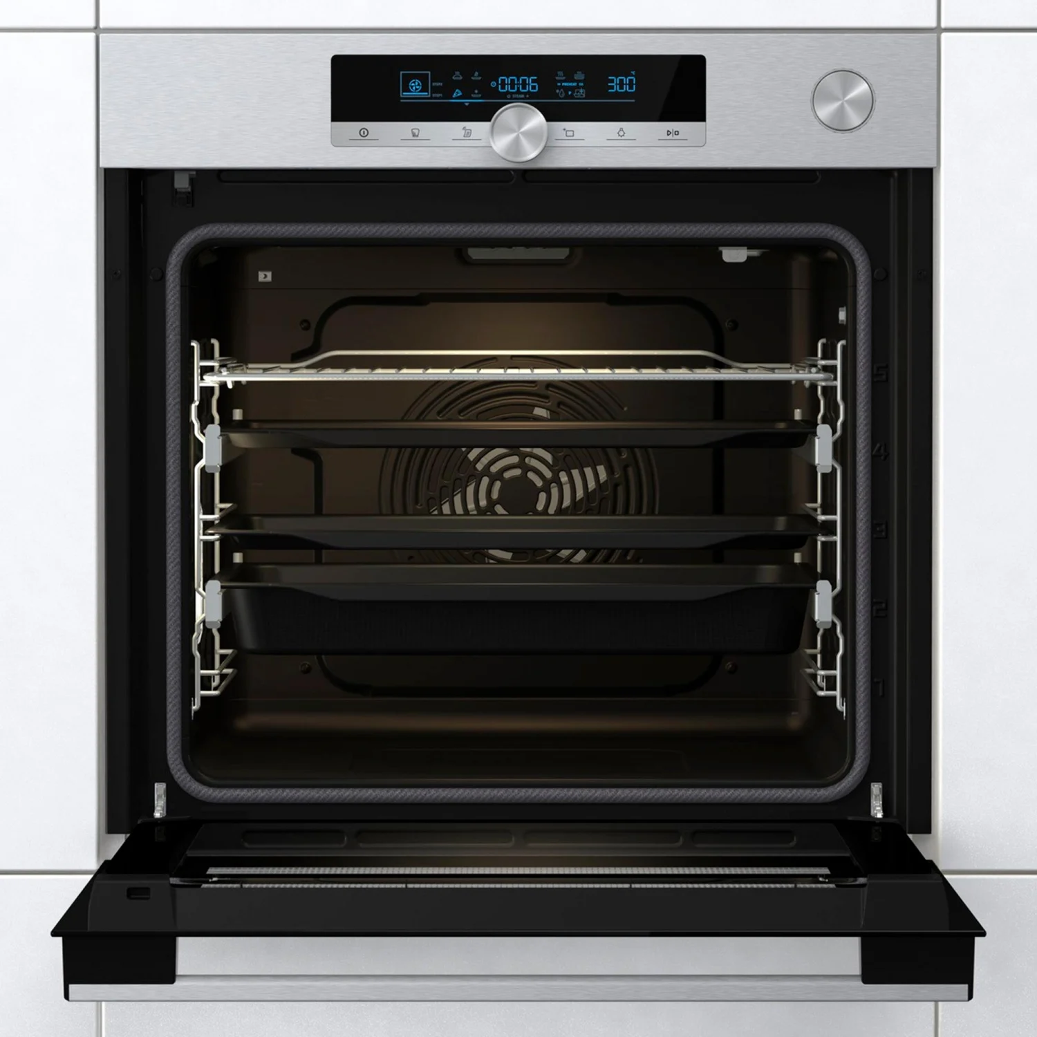 Hisense BSA66334PX Multifunktionsbackofen, 3,5 kW, 77 l, Klapptür, 9 Kochfunktionen, Energieeffizienzklasse A+ – Grau
