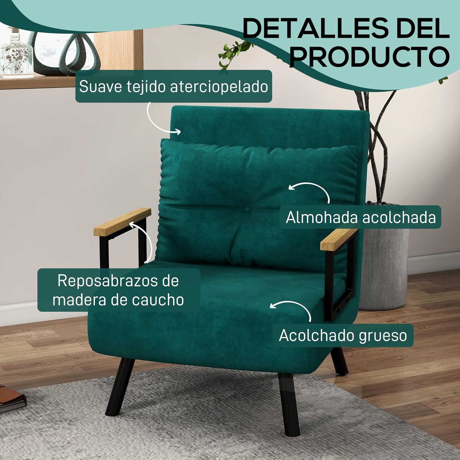 HOMCOM Schlafsofa, 2-Sitzer, Klappsofa, Samtbezug, 5-fach verstellbare Rückenlehne und gepolsterte Kissen, für Büro, Schlafzimmer, Wohnzimmer, 102 x 73 x 81 cm, Beige