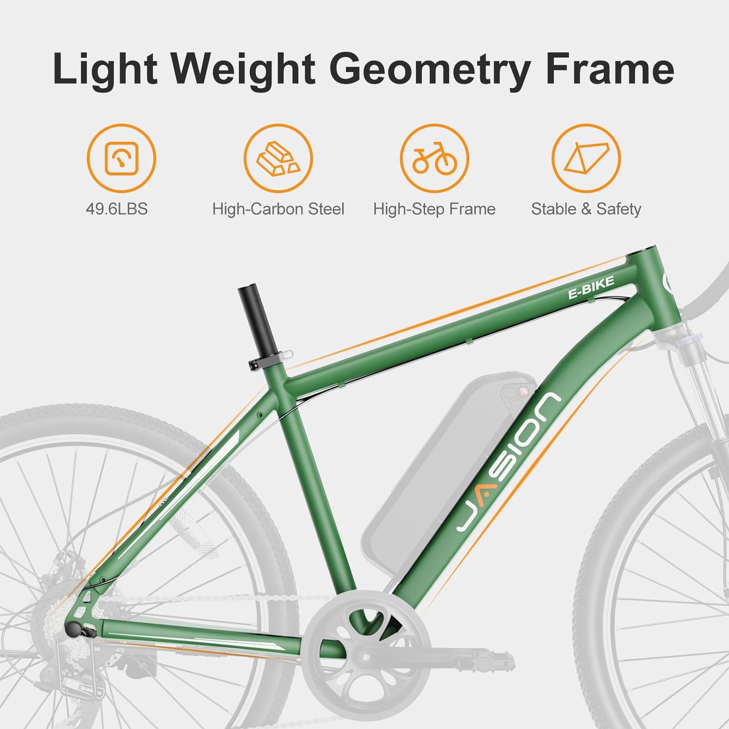 Vélo électrique Jasion EB5 pour adultes avec batterie amovible de 360 ​​Wh, 64 km, 32 km/h, VTT électrique de ville avec moteur de 350 W, 7 vitesses, pneus de 26 pouces et suspension avant.