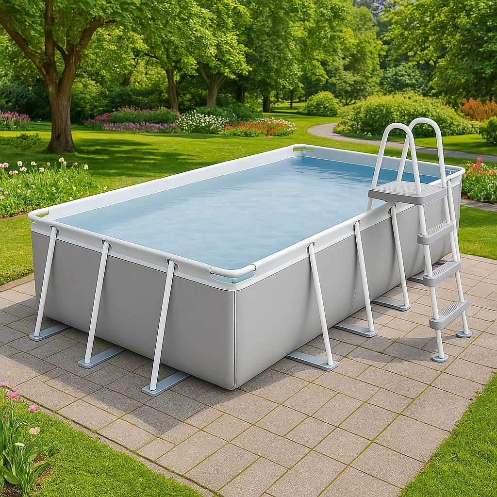 Piscine tubulaire rectangulaire 532 x 265 x 119 cm Gris/Blanc avec filtre et échelle rOlZYbu190UU
