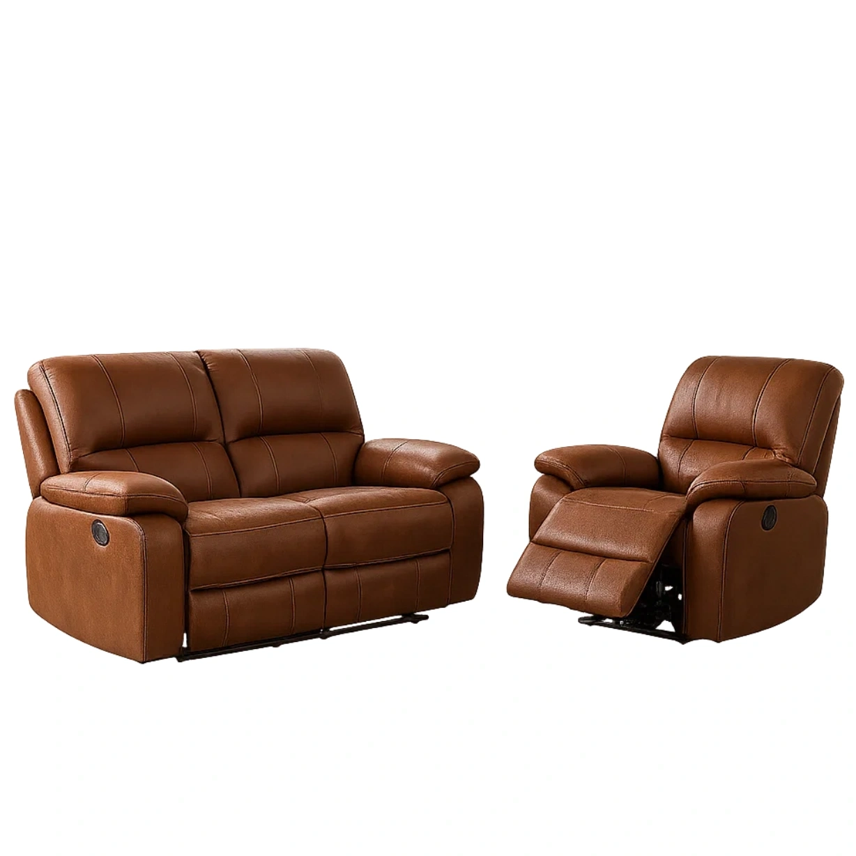 Ensemble canapé 3 places, similicuir marron, composé d