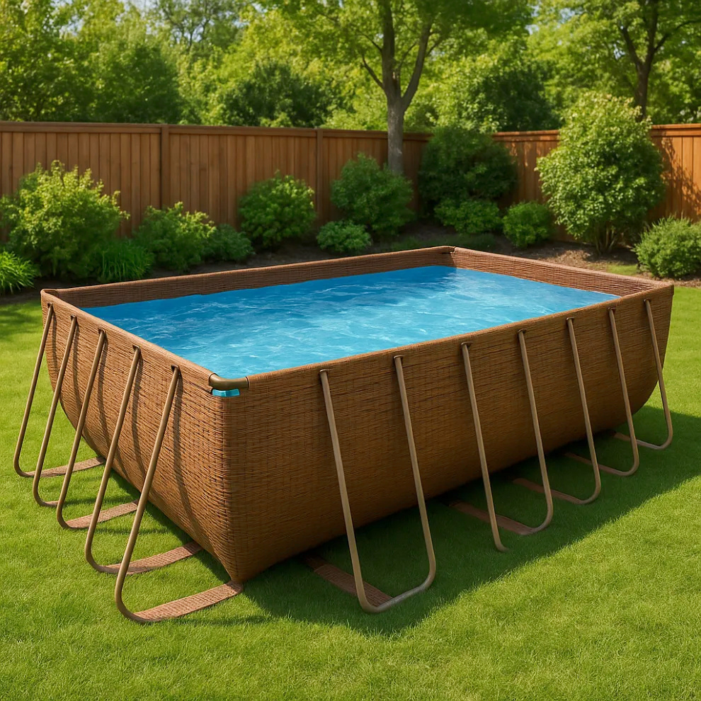 Piscine tubulaire rectangulaire hors-sol, marron, métal et PVC, pour jardin et extérieur, 404 x 201 x 100 cm BQLmZGG654tq