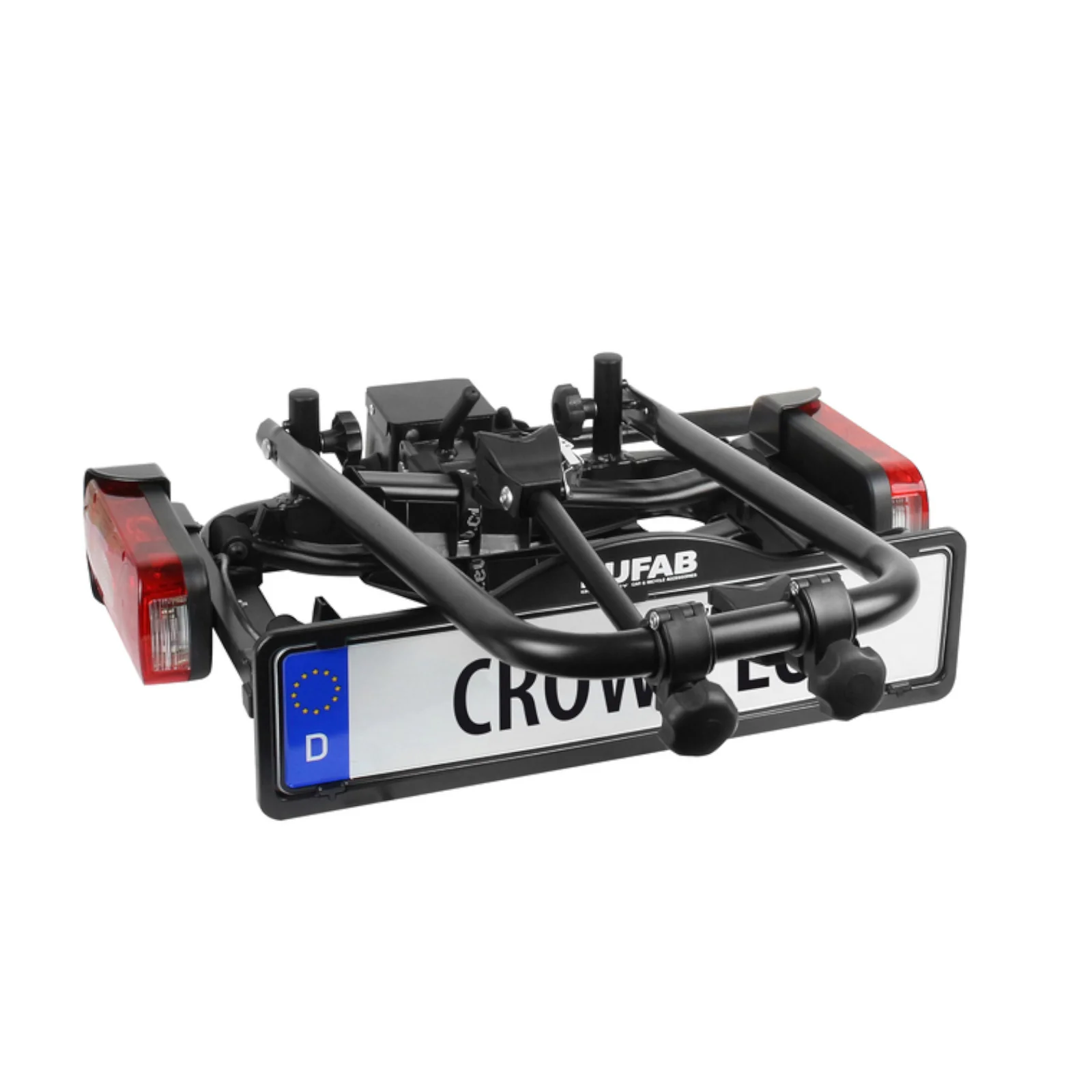 EUFAB Fahrradträger für die Anhängerkupplung (Modell CROW PLUS) – 2025 – für 2 Fahrräder/E-Bikes bis 50 kg. Zusammenklappbar.