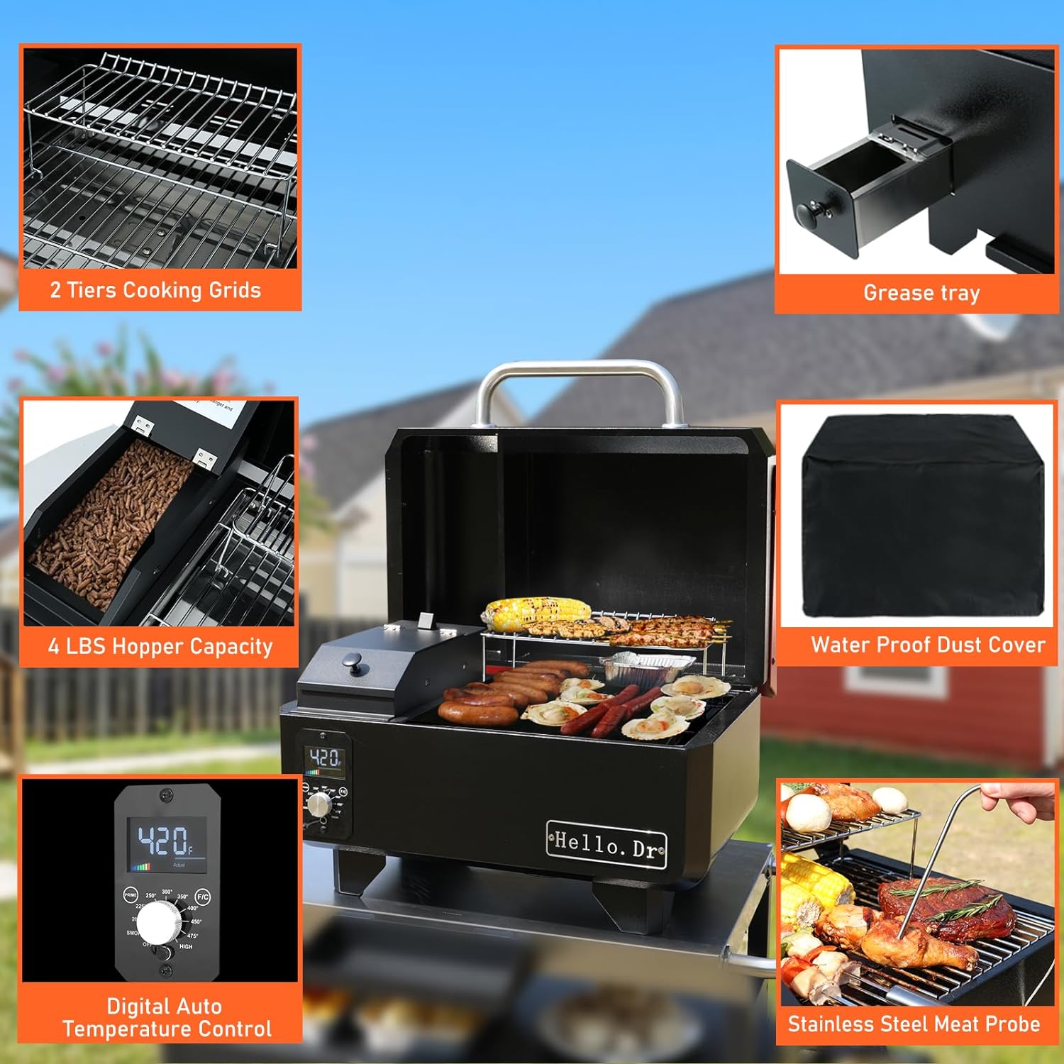 2025 8-in-1 Tragbarer elektrischer Pelletgrill und Smoker für Camping, Wohnmobile, Grillabende und Gartenküche – Intelligente Temperaturregelung und Super-Heißdampftechnologie