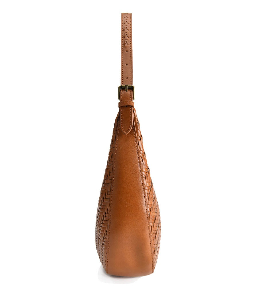 Carmel - Hand Woven Leather Crescent Bag | Brown