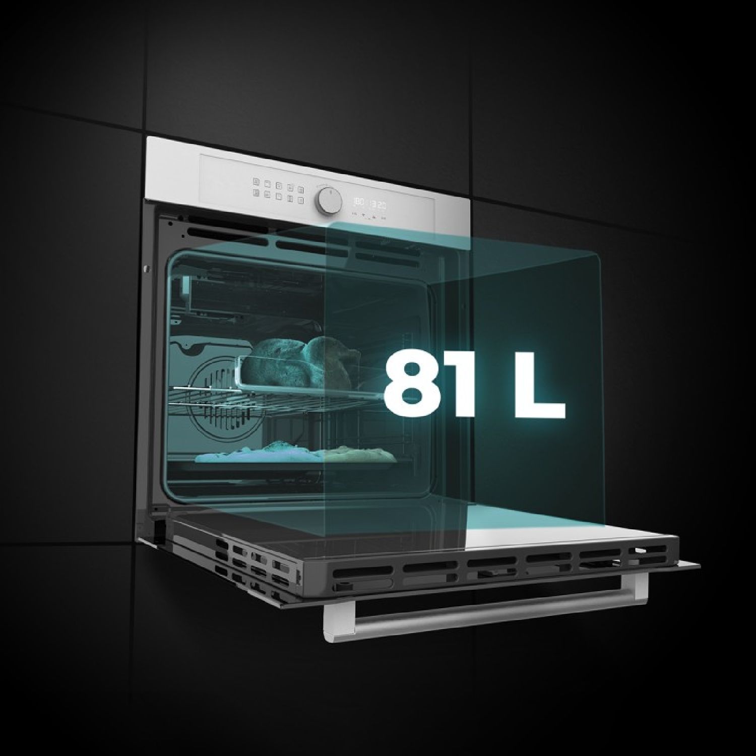 Einbau-Heißluftfritteuse, Glasweiß, 81 l Fassungsvermögen, 11 Funktionen mit Airfryer Master, Pizza Master, Dampfgarer, Dampfgarer E