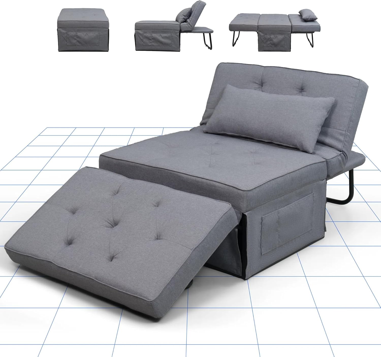 FLEXISPOT Schlafsofa, ausziehbarer Klappsessel mit Bettfunktion, Schlaffunktion, wandelbarer Schlafsessel, Belastbarkeit 300 kg, Grau