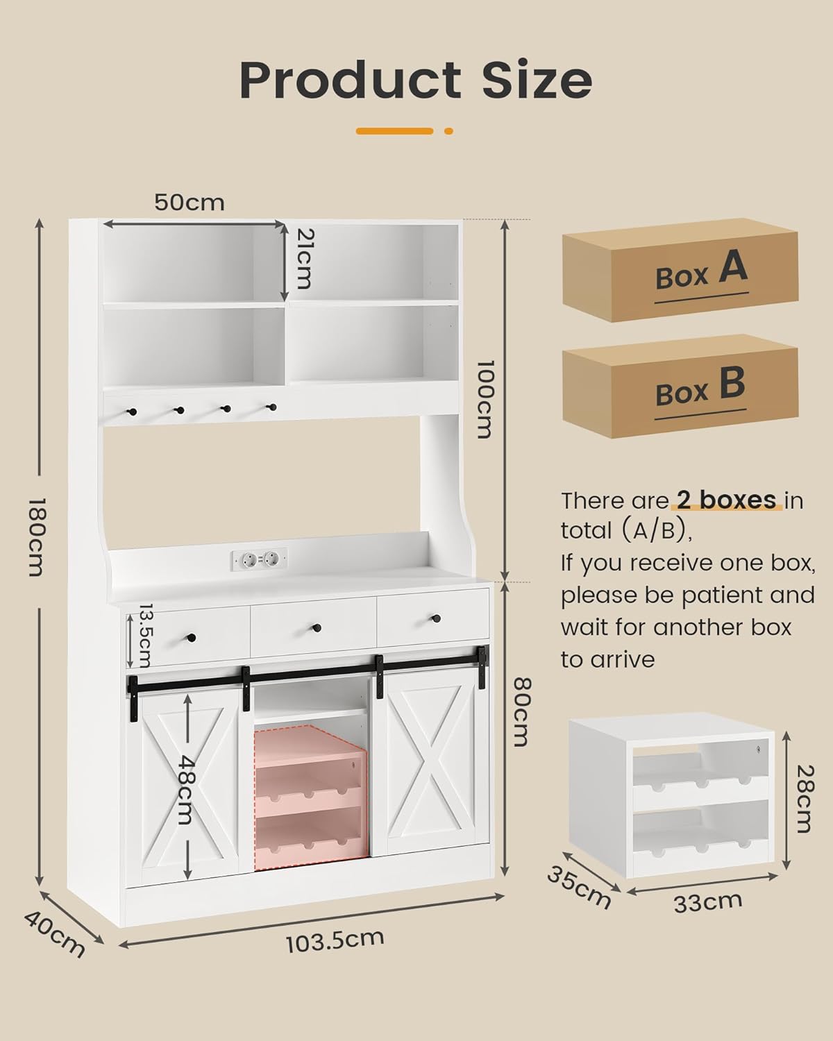 Küchenschrank, Küchen-Sideboard mit LED-Beleuchtung, Steckdosen, Buffet-Schrank, ausziehbarem Weinregal, 3 Schubladen, verstellbaren Einlegeböden, Küche, Wohnzimmer, Esszimmer, 103,5 x 40 x 180 cm, Schwarz