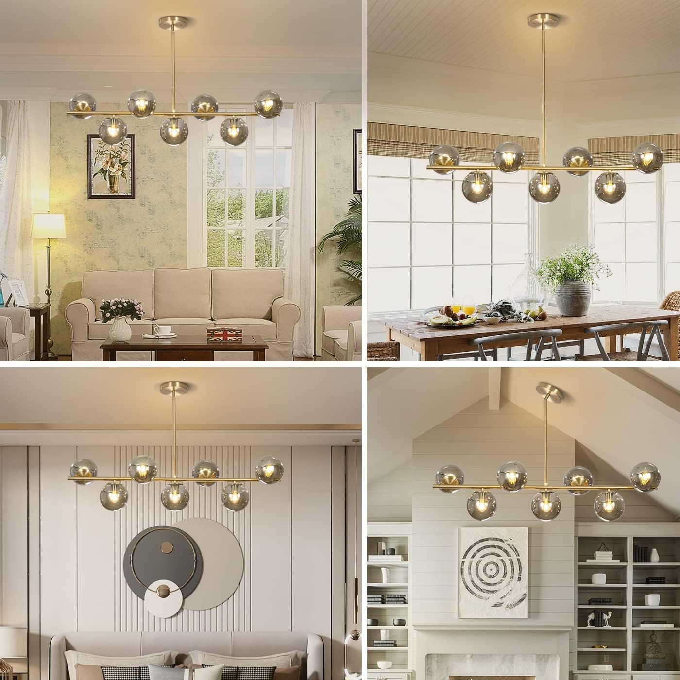 Moderne Esszimmerleuchte von KCO Lighting aus goldfarbenem Metall, Kücheninsel-Pendelleuchte aus weißem Glas, 7-flammig, E27, 80 cm höhenverstellbar