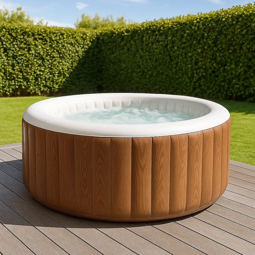 Spa gonflable 180x180x71 cm 4 personnes rond bois/blanc FCsusvu311xY