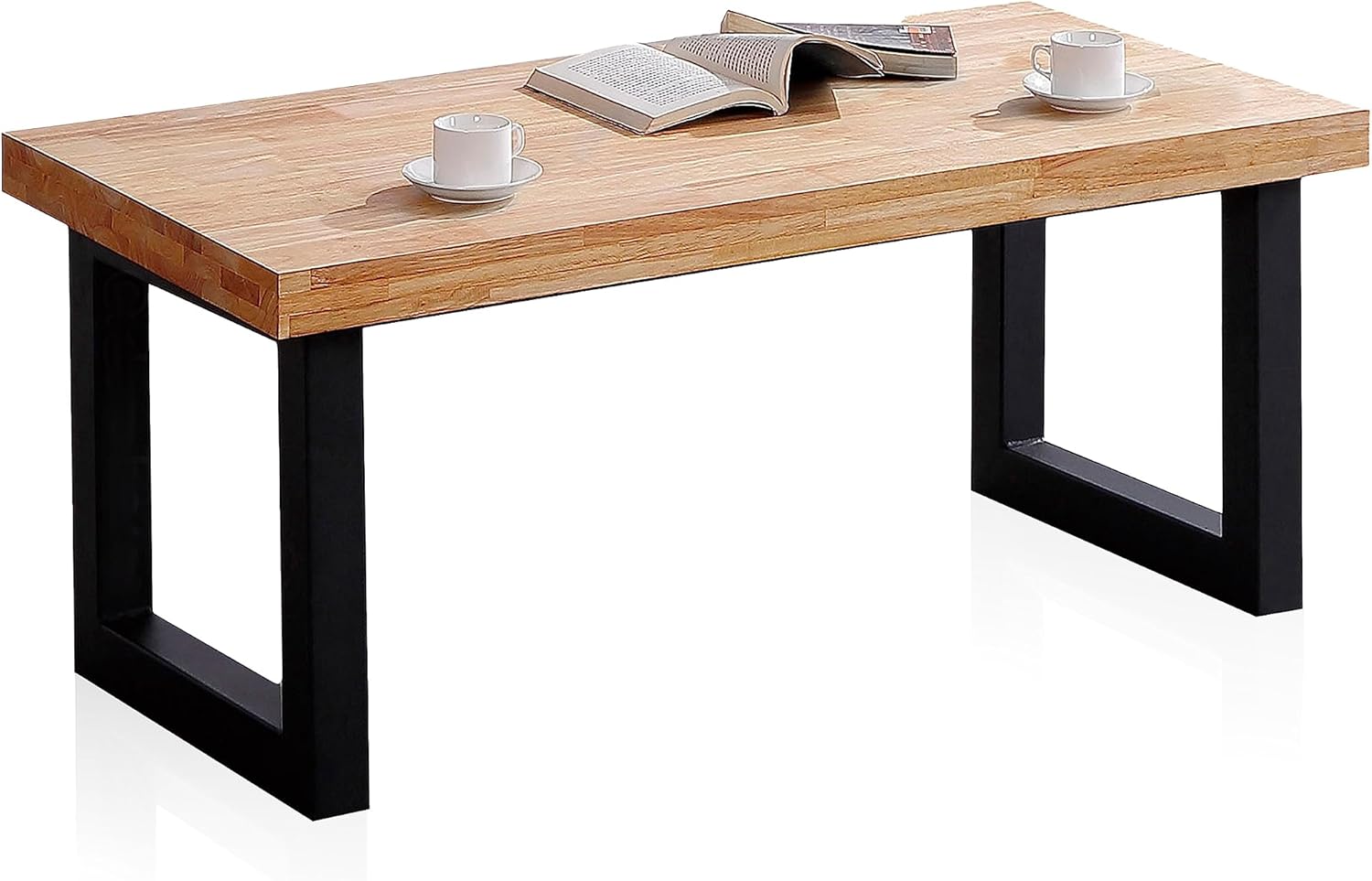 Duehome | Loft, höhenverstellbarer Couchtisch, Esstisch, Eiche und Weiß, Maße: 120 cm (L) x 60 cm (B) x 47,5/62 cm (H)