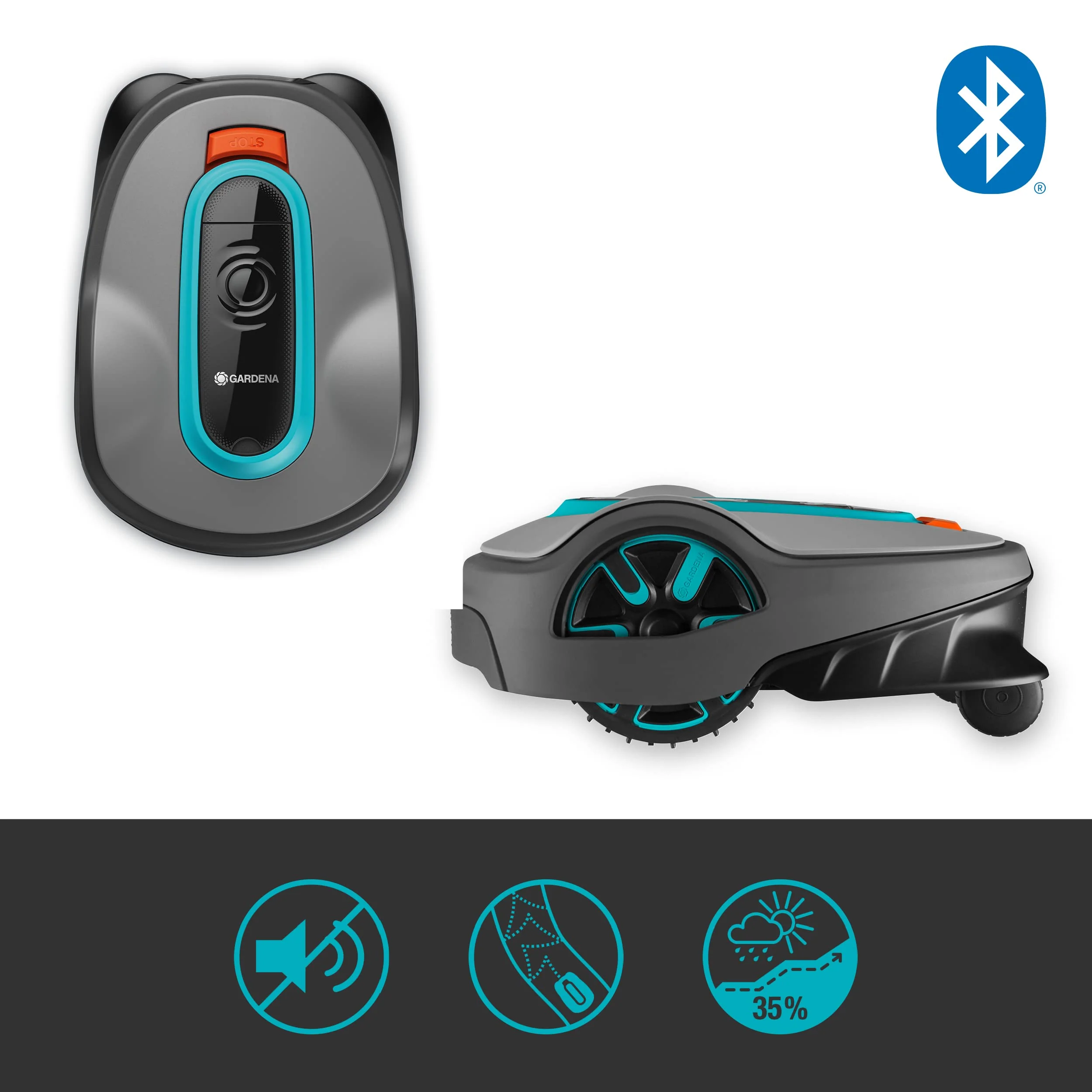 Gardena SILENO Mähroboter (ab 2025), Mindestgröße 350 m²: Intelligenter Rasenmäher mit optimaler Konnektivität. Programmierbar über die Gardena Bluetooth-App (15208-47).