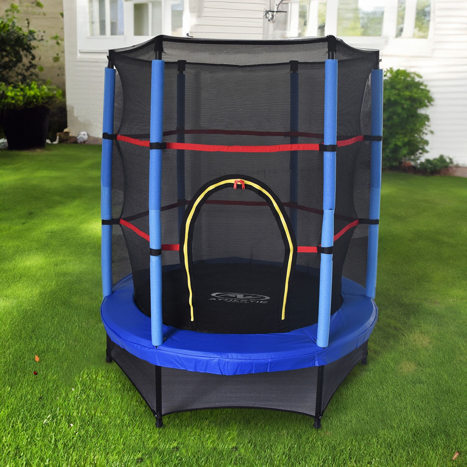Happy Jump Blaues Outdoor-Spielzeug Kindertrampolin Ø140x160 cm mit Sicherheitsnetz