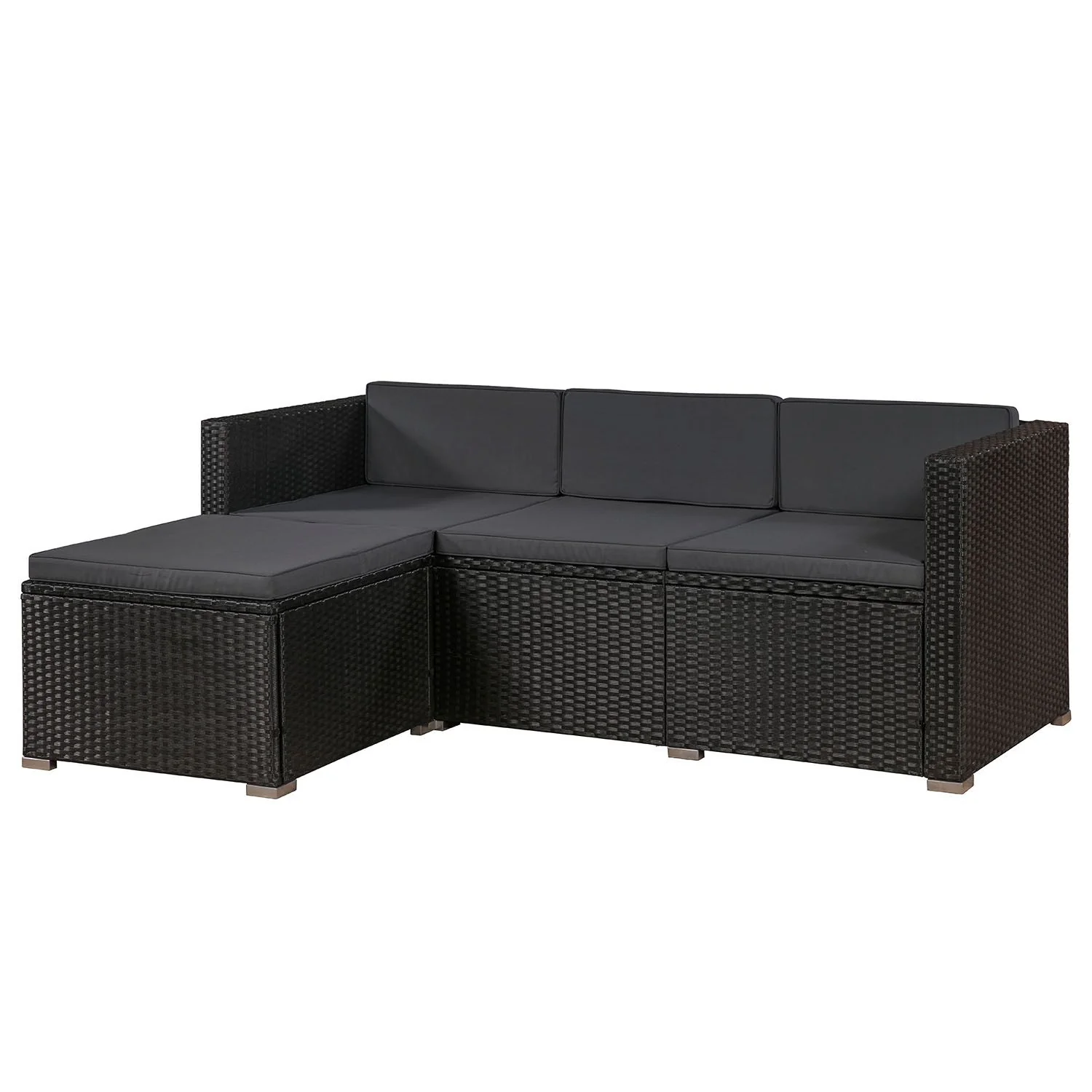 Ensemble de jardin en résine tressée Punta Cana M 2025, noir avec coussins gris