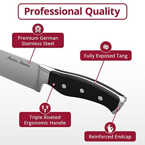 Hochwertiges 19-teiliges Küchenmesserset mit Holzblock | Master Maison Besteckset aus deutschem Edelstahl mit Messerschärfer und 8 Steakmessern