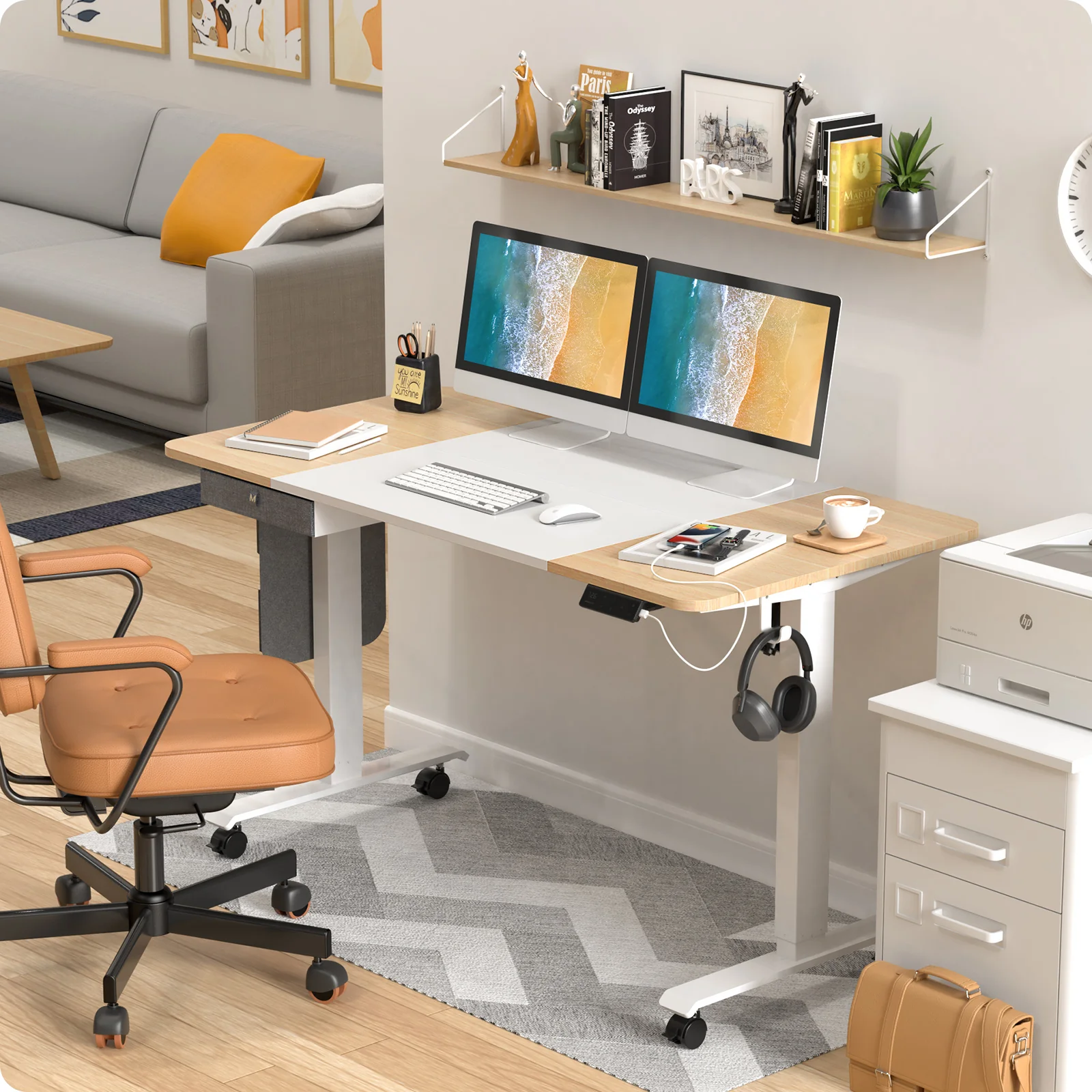 Maidesite M2 höhenverstellbarer elektrischer Schreibtisch, 140 x 71 cm, mit Zubehörset für das Homeoffice