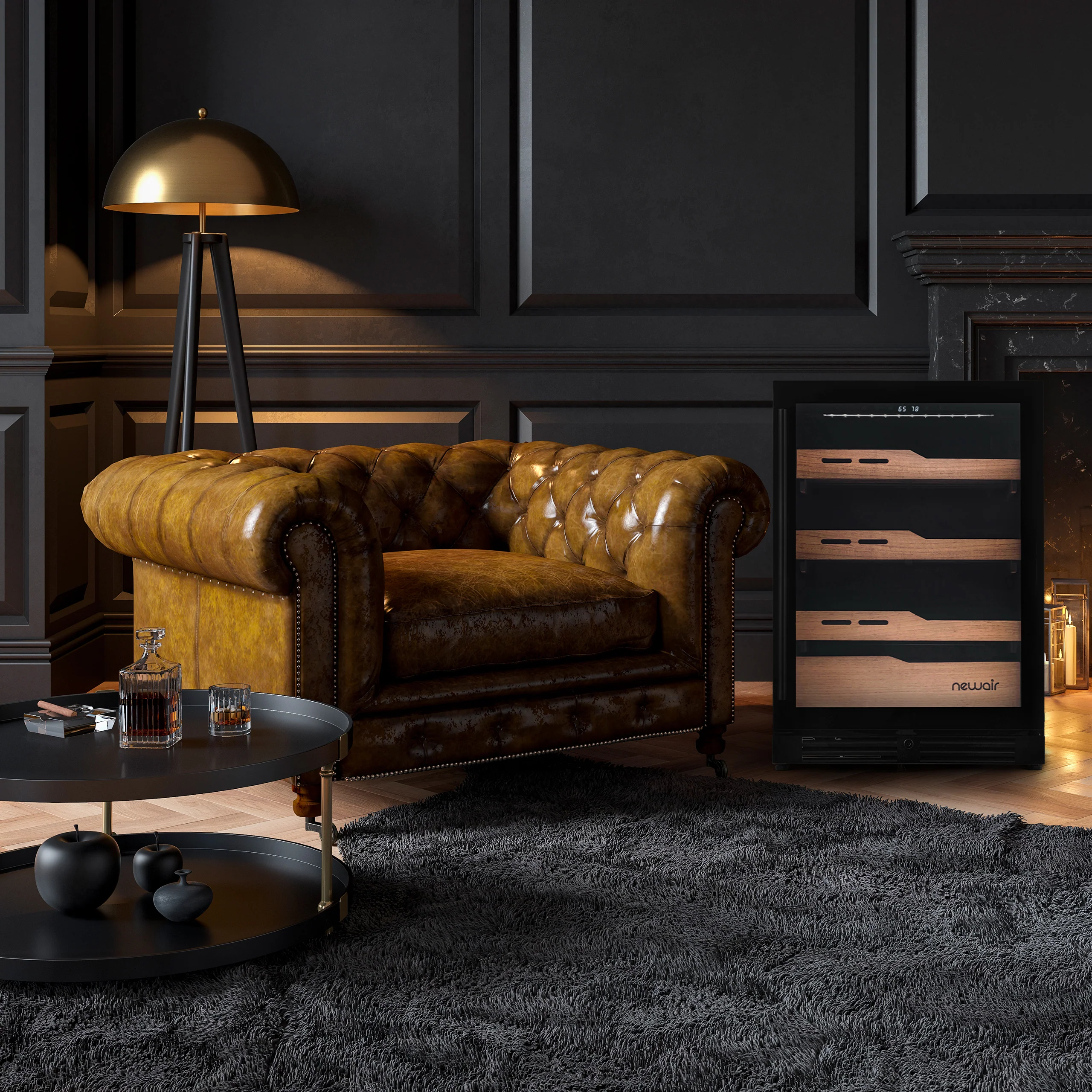 Cave à cigares électrique Newair® 2025. Capacité : 1 500 cigares. Encastrable ou sur pied.