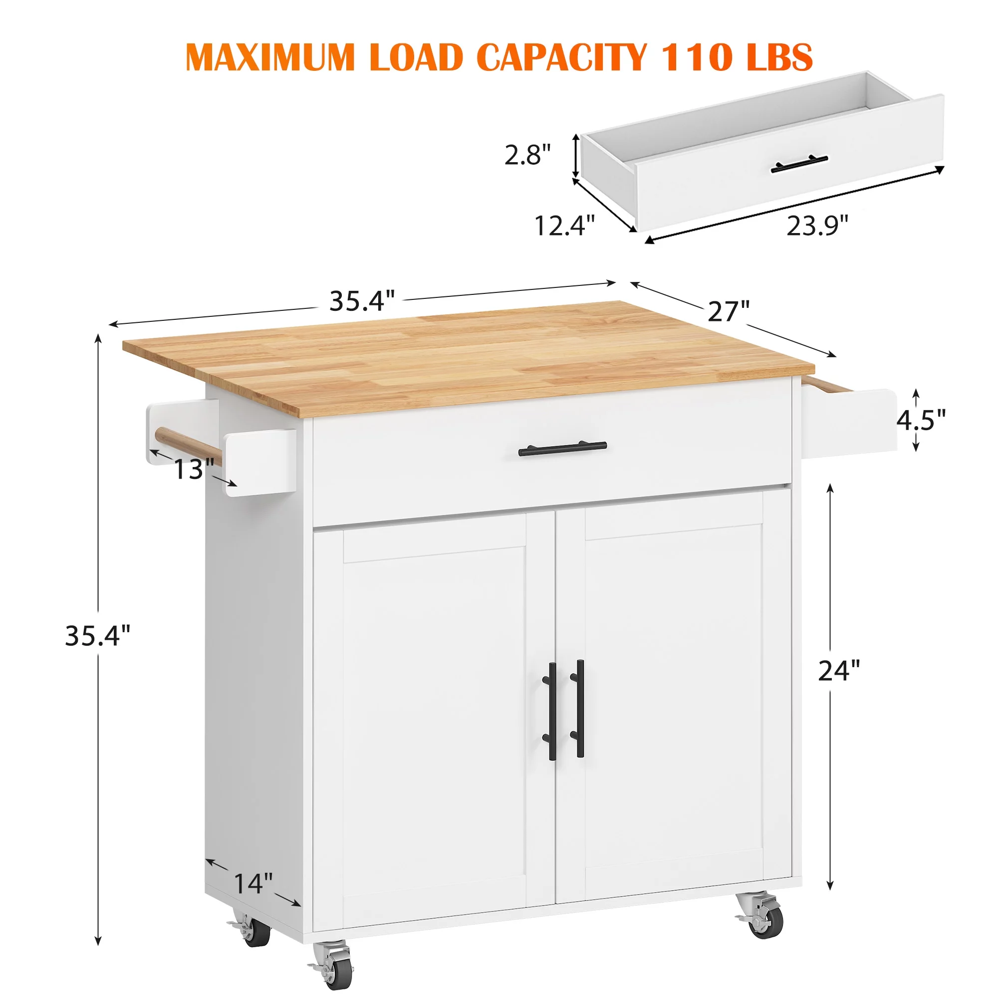 SogesHome køkkenø med skjulte skabe, skydeskuffer og justerbare hylder
