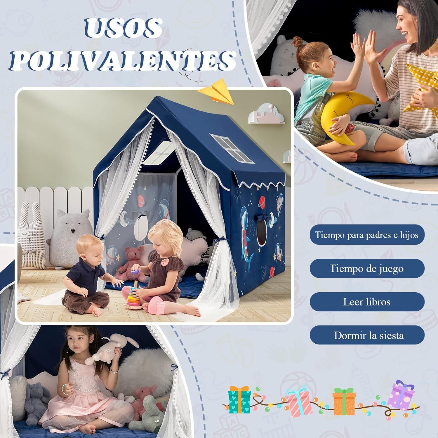 Costway Kinderspielzelt 121 x 105 x 137 cm Blau Atmungsaktive Netzfenster