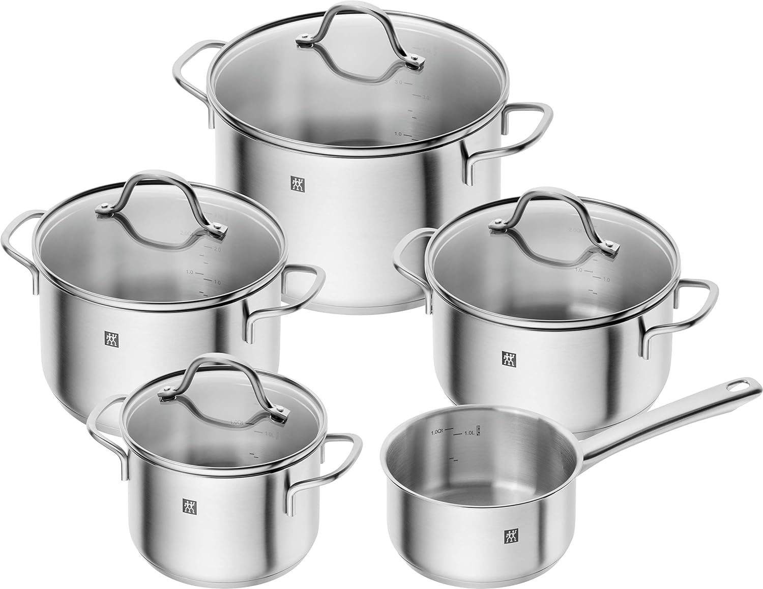 ZWILLING Flow Kochgeschirr-Set, 4 Deckel, induktionsgeeignet, Edelstahl, 5-teiliges Set