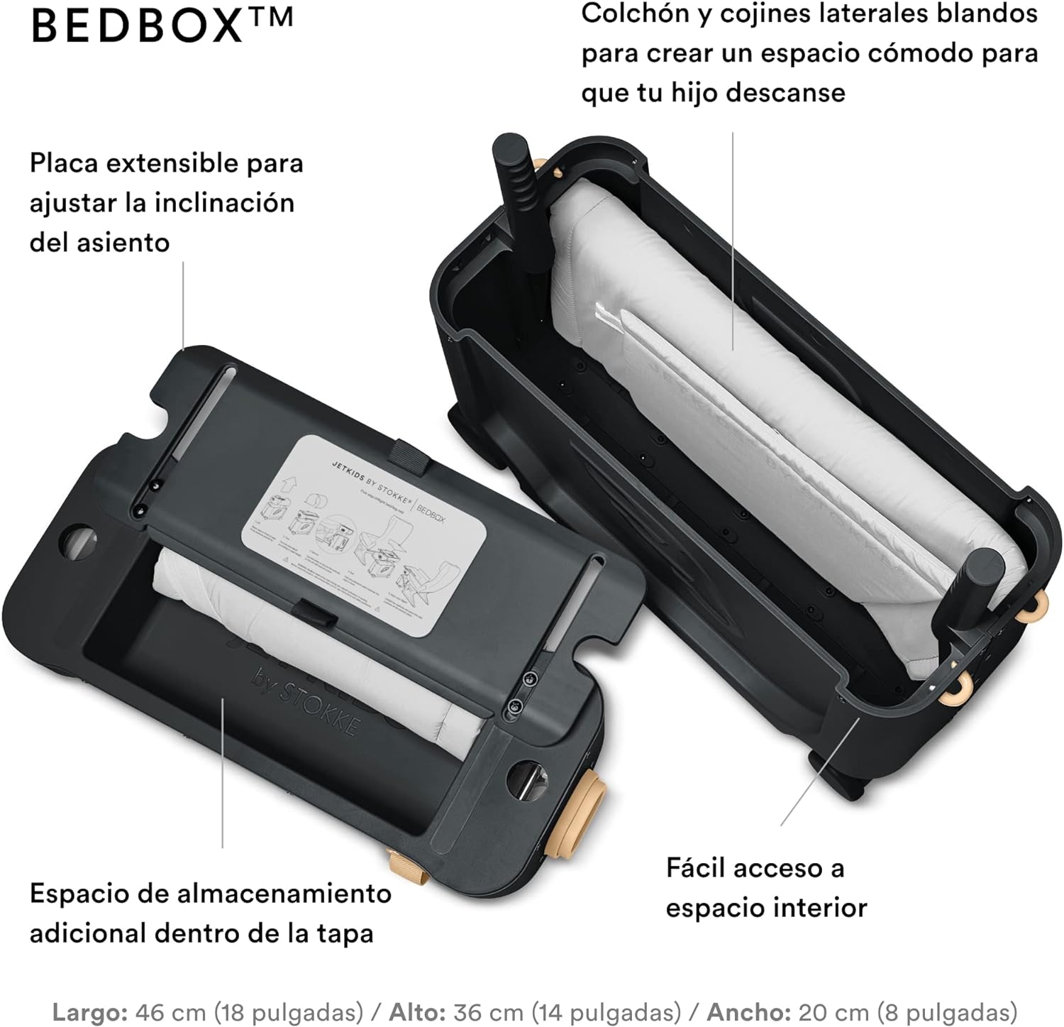 JetKids by Stokke Rejsepakke – Inkluderer børnekuffert med flyseng + Crew-rygsæk – Ideel til alderen 3 til 7 år