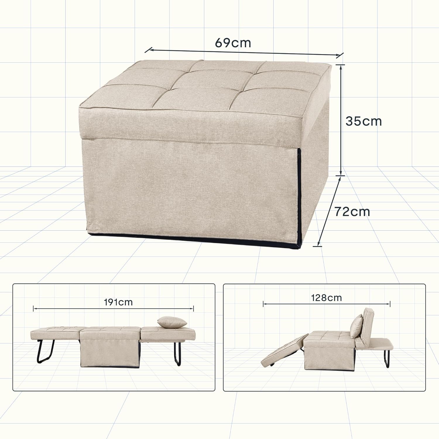 FLEXISPOT Schlafsofa, ausziehbarer Klappsessel mit Bettfunktion, Schlaffunktion, wandelbarer Schlafsessel, Belastbarkeit 300 kg, Grau