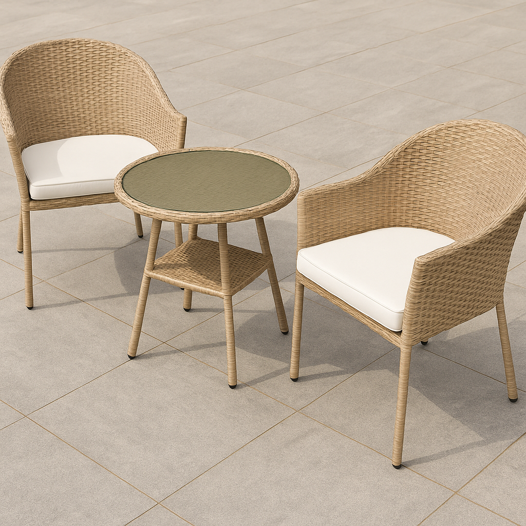 Ensemble table et chaises 3 pièces en rotin synthétique kaki pour terrasse extérieure