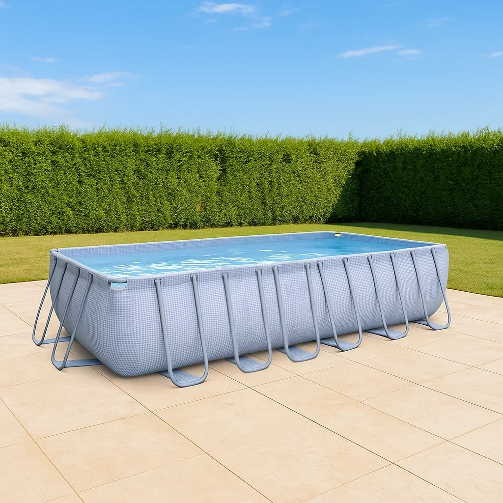 Piscine de jardin grise en acier et PVC, 549 x 274 x 100 cm