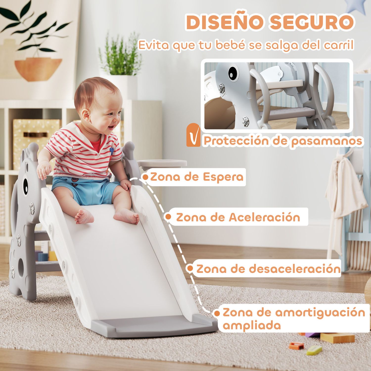 Aiyaplay 3-in-1 Kinderrutsche mit grauem Giraffenmotiv
