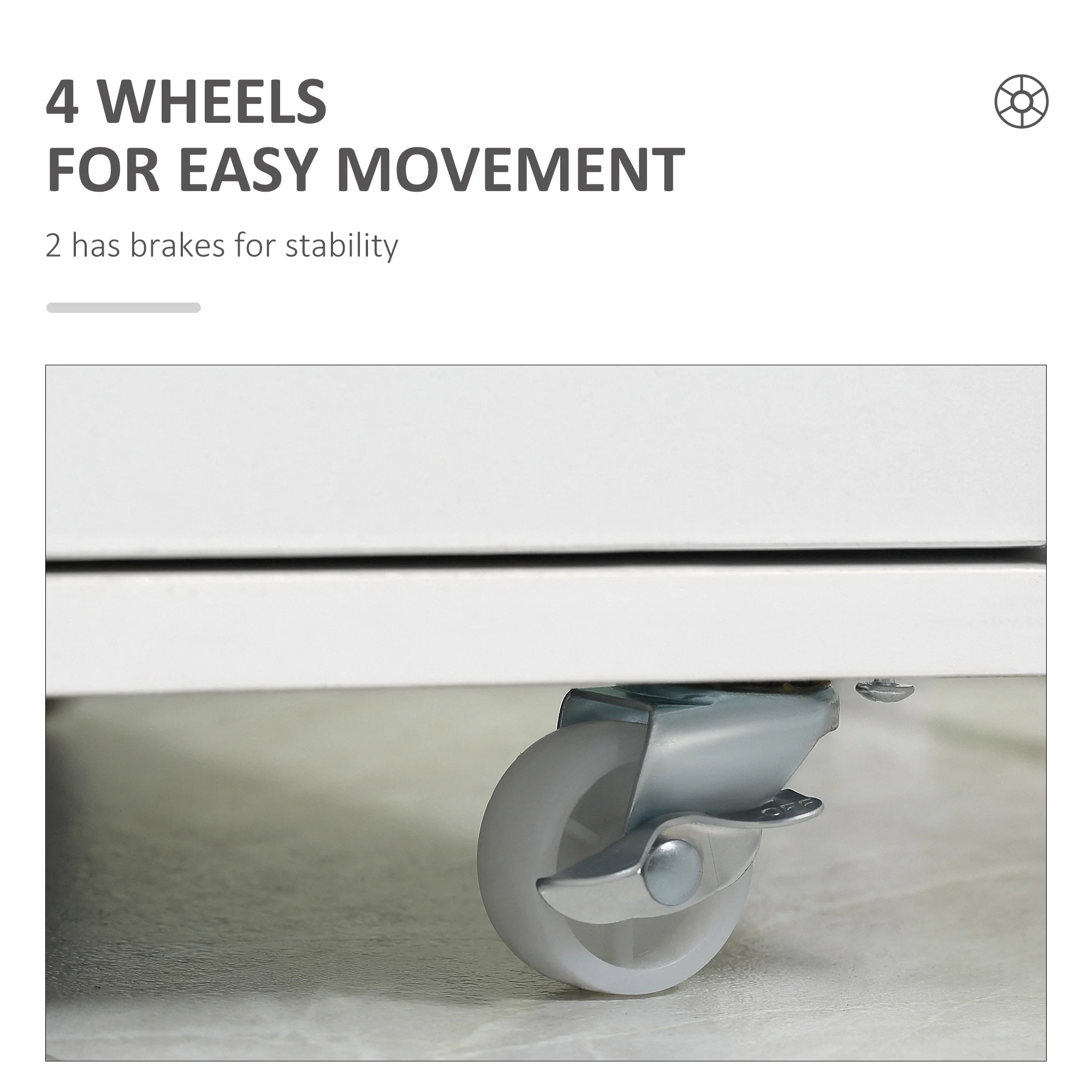 Vertikaler Aktenschrank mit 7 Schubladen. Mobiles Büromöbel mit Rollen. Weiß.