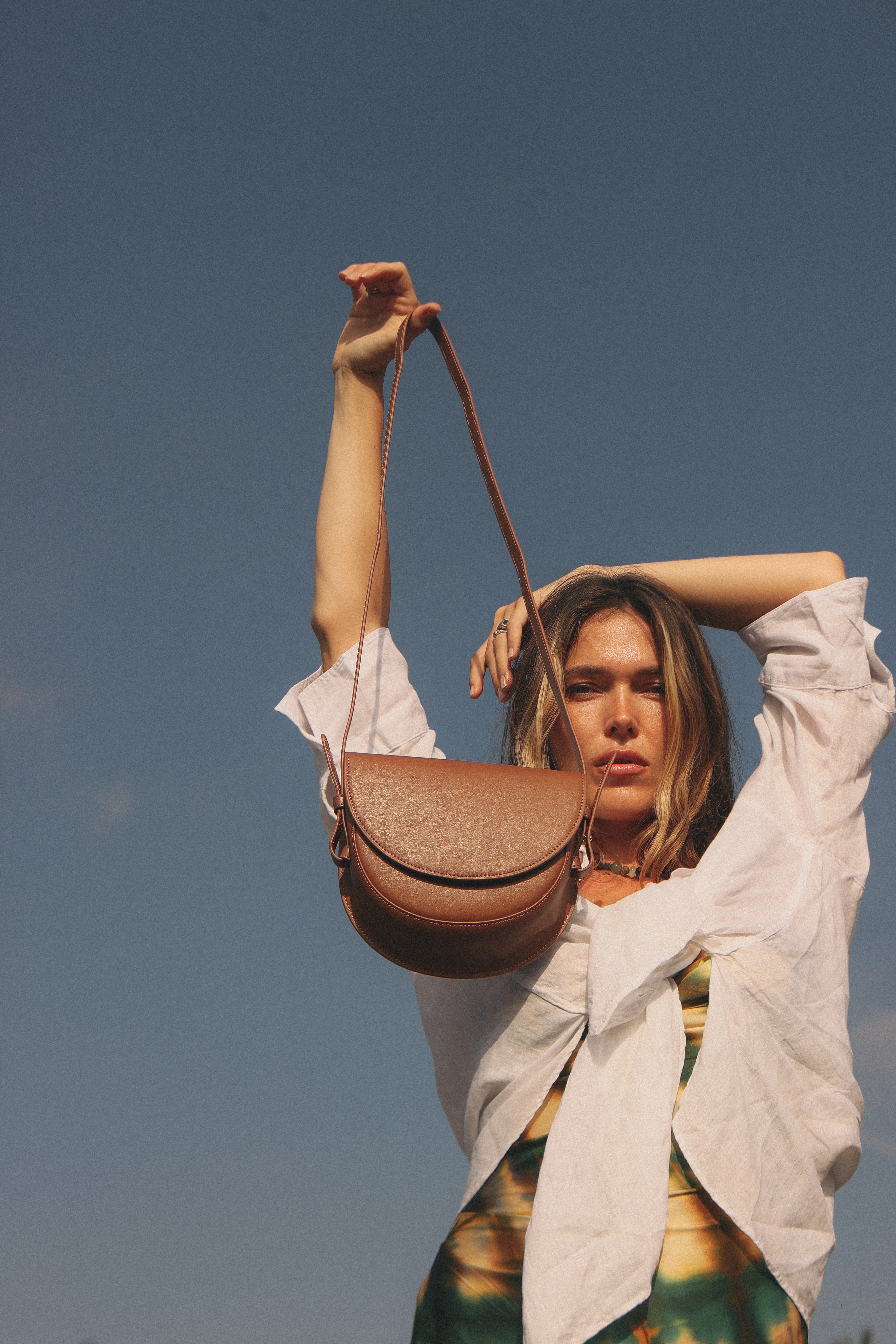 Coco - Apple Leather Saddle Bag - Brown